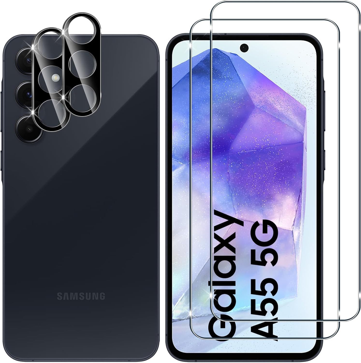 MSM Displayschutzglas 2X Schutzglas (Display + Kamera) für Samsung Galaxy A55 5G Panzerfolie