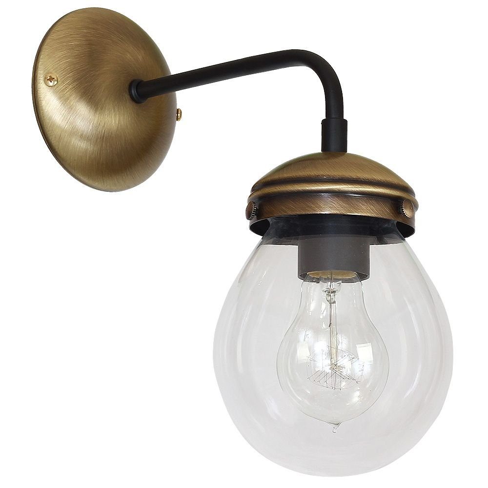 E27 HYDRO, Jugendstil Flurlampe Wandlampe Kugelform Leuchtmittel, ohne Wandleuchte Klar Messing Lampe Licht-Erlebnisse