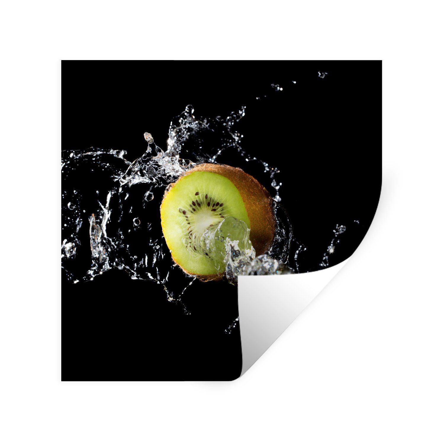 MuchoWow Wandsticker Kiwi - Obst - Stillleben - Wasser - Schwarz (1 St), Wandaufkleber, Wandtattoo, Selbstklebend, Wohnzimmer, Schlafzimmer