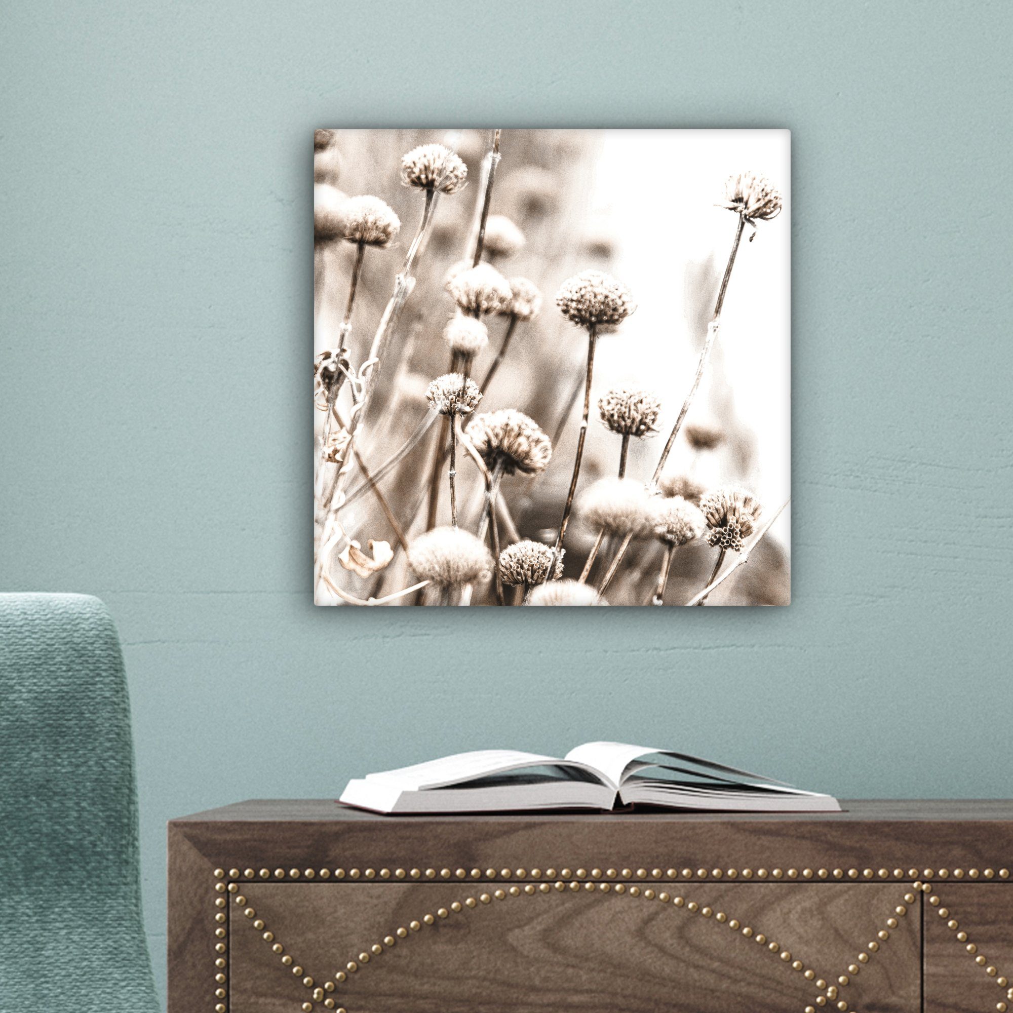 Schlafzimmer, - St), Natur, - Leinwandbild cm - (1 OneMillionCanvasses® Bilder Pflanzen für 20x20 Leinwand Wohnzimmer Blumen Stillleben
