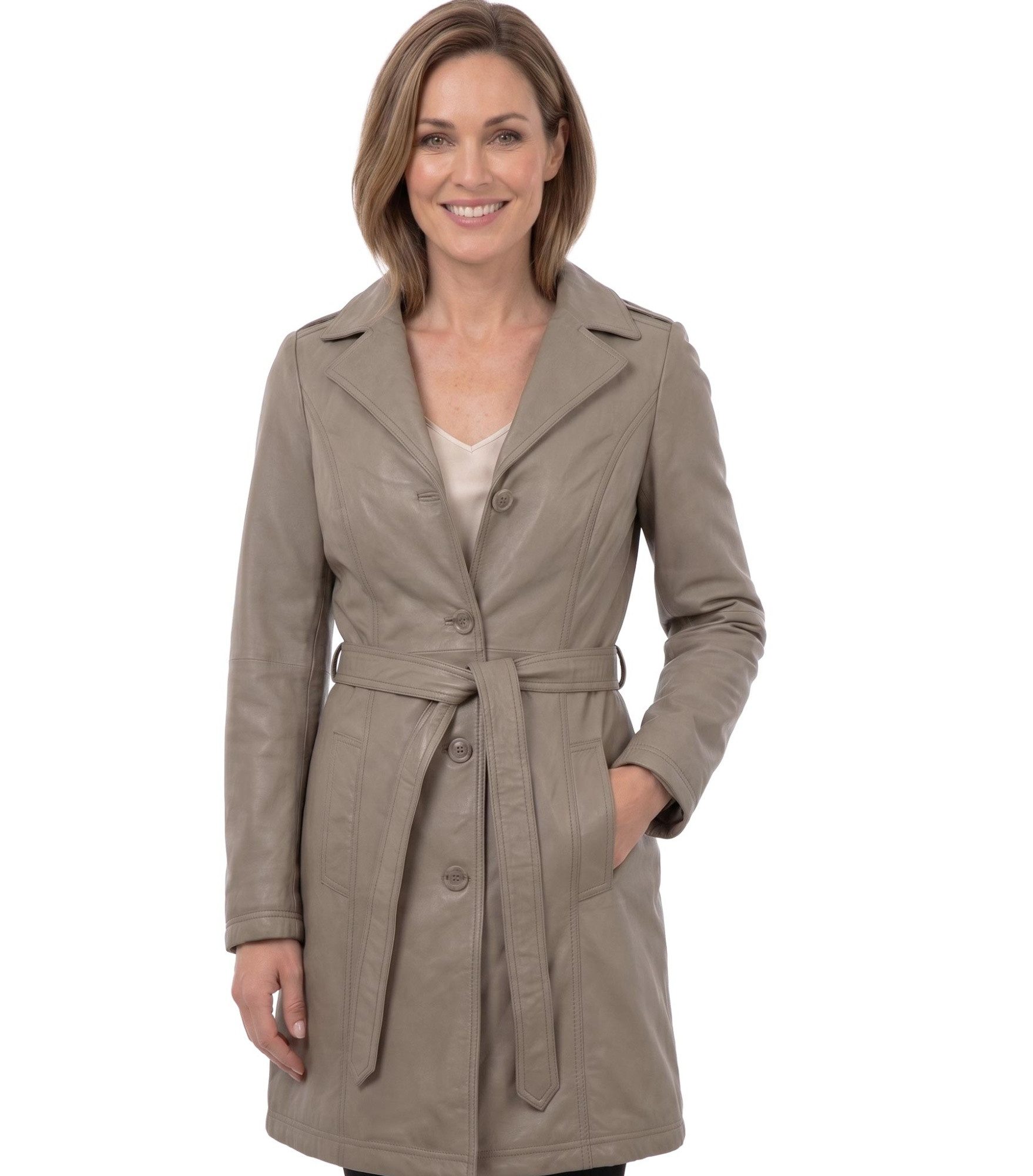 Jilani Lederjacke Azra Jilani - Damen Ledermantel Lammnappa dark sand