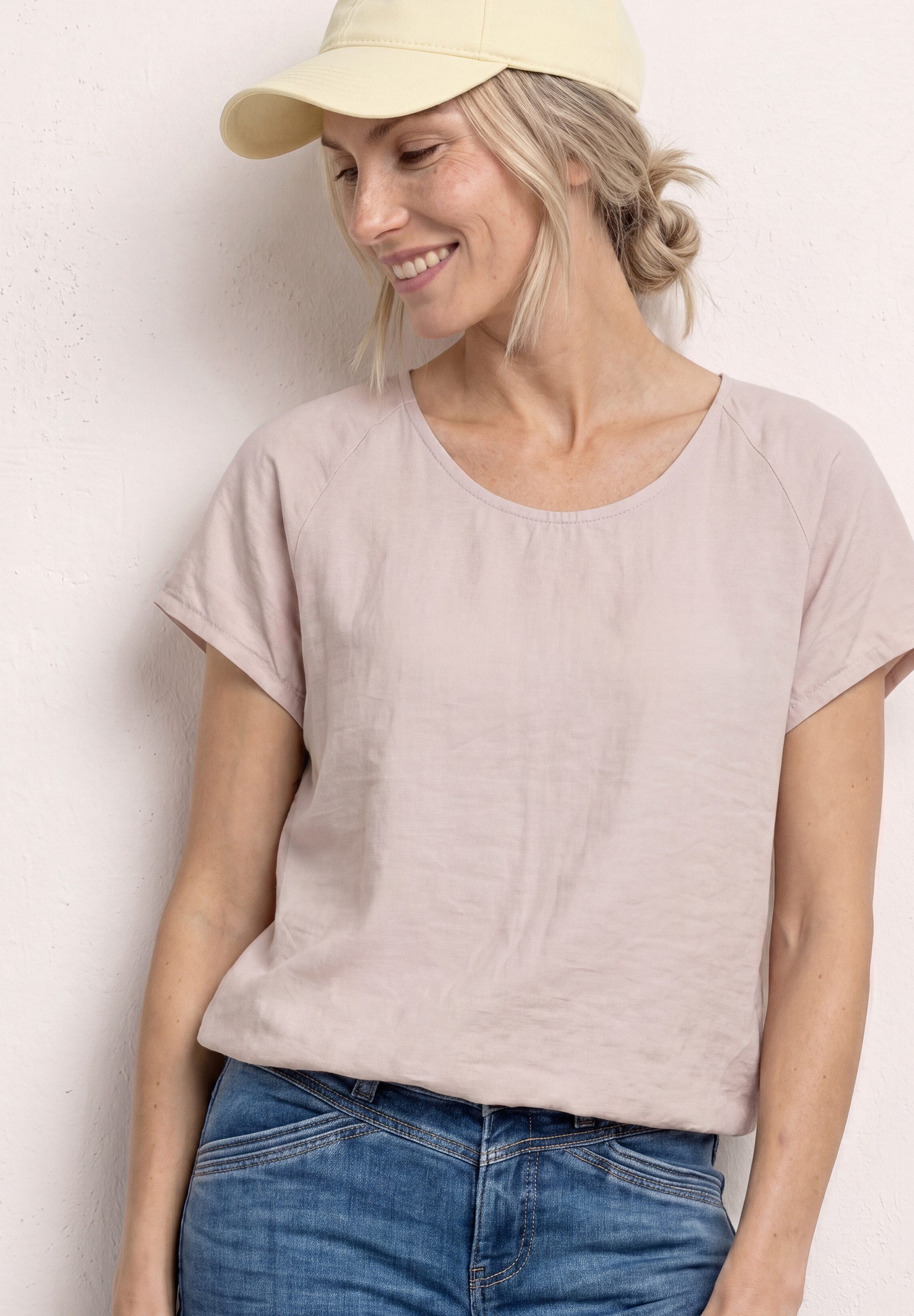 STREET ONE T-Shirt mit abgerundetem V-Ausschnitt