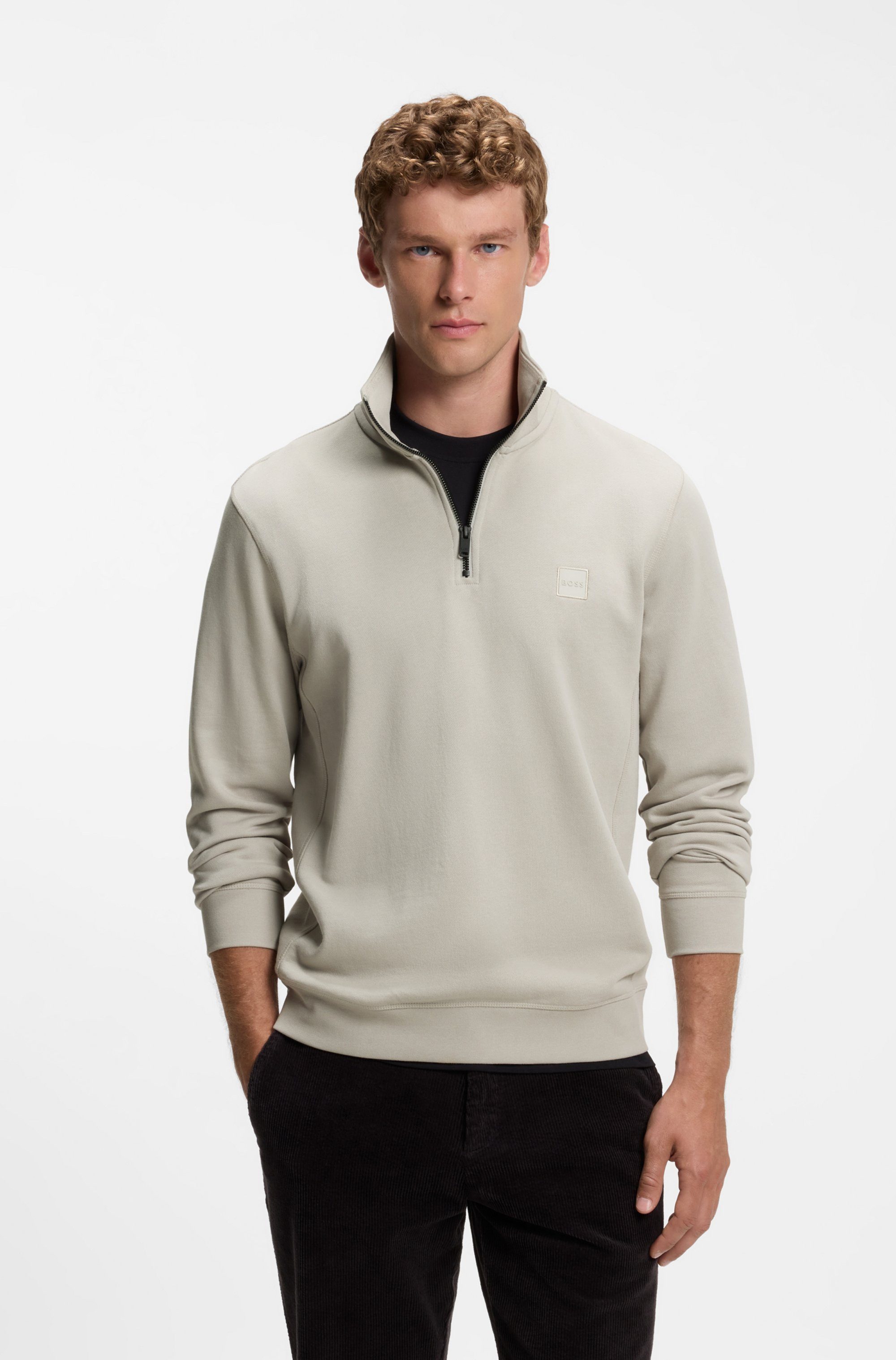 BOSS ORANGE Sweatshirt Zetrust (1-tlg) Troyerkragen mit Reißverschluss, Regular Fit, BOSS-Label