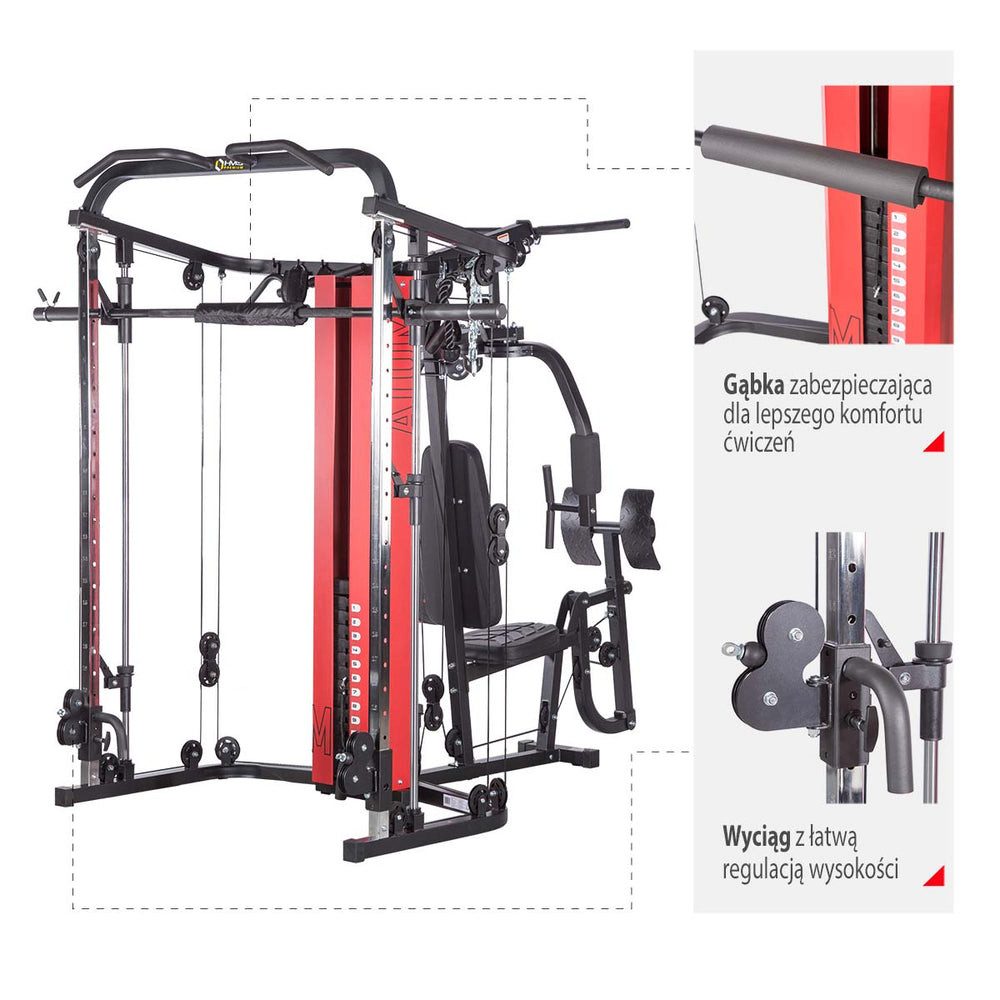 HMS Premium Multipresse Kraftstation Fitnessstation Ganzkörpertrainer, (Spar-Set, 1-tlg., 231 x 140 x 217 cm stabil), Multipresse, Latzug, Butterfly, Beinpresse, 62,5 kg Block