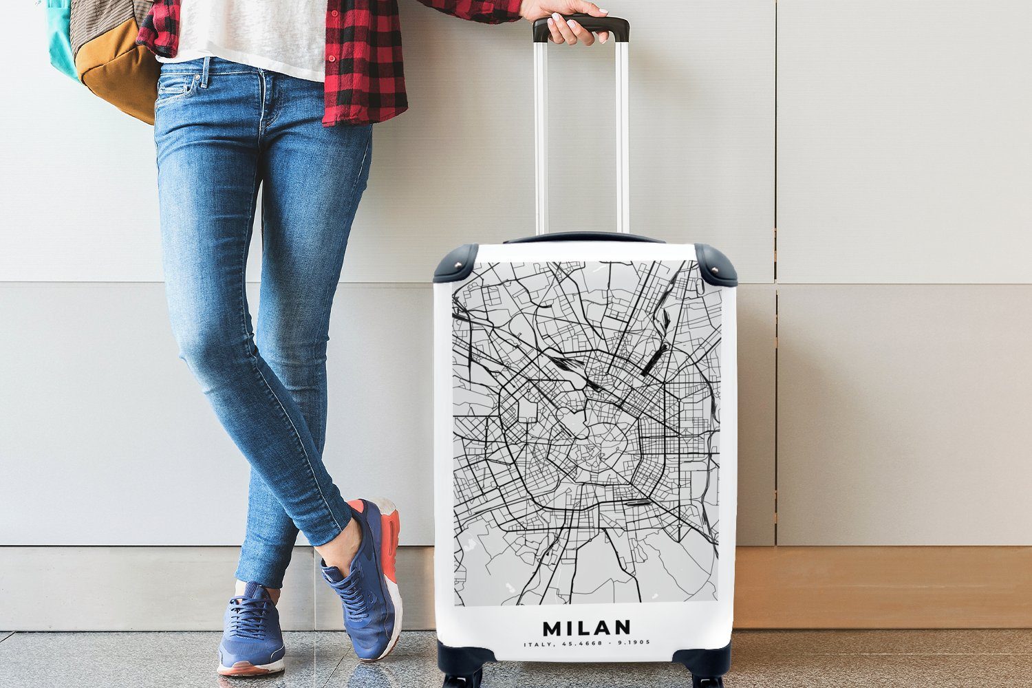 - Ferien, Mailand Schwarz rollen, Karte, MuchoWow - und Handgepäckkoffer Trolley, Handgepäck - für Reisekoffer Stadtplan weiß 4 Reisetasche mit Rollen,