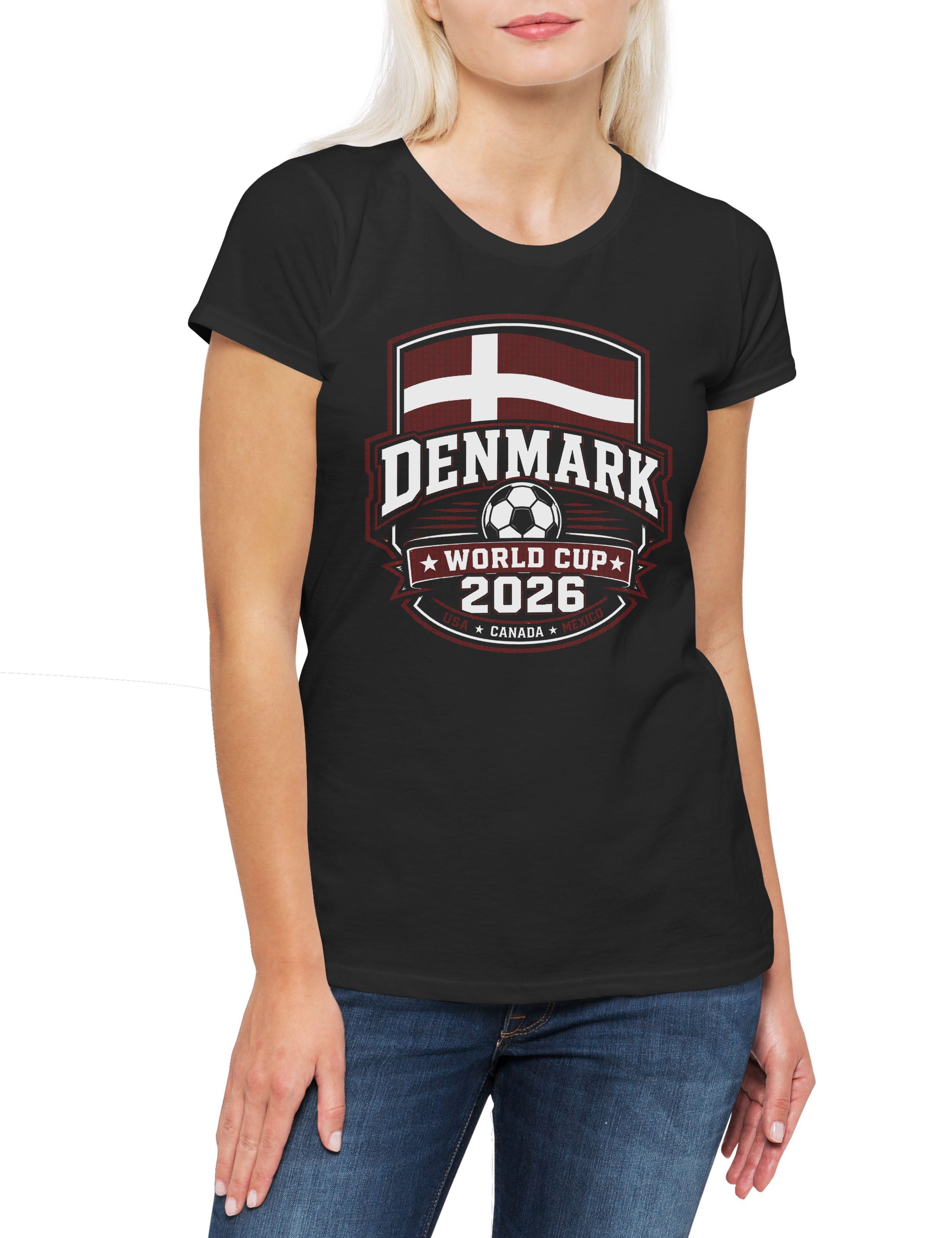 Urban Backwoods Print-Shirt Team Denmark 1 Damen T-Shirt Dänemark Danmark Viking Copenhagen Hygge (1-tlg) Dannebrog Fußball WM Soccer
