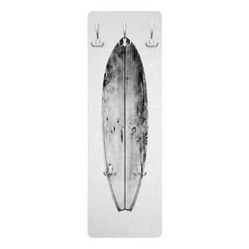 Bilderdepot24 Garderobenpaneel schwarz-weiß Sport Surfboard Design (ausgefallenes Flur Wandpaneel mit Garderobenhaken Kleiderhaken hängend), moderne Wandgarderobe - Flurgarderobe im schmalen Hakenpaneel Design