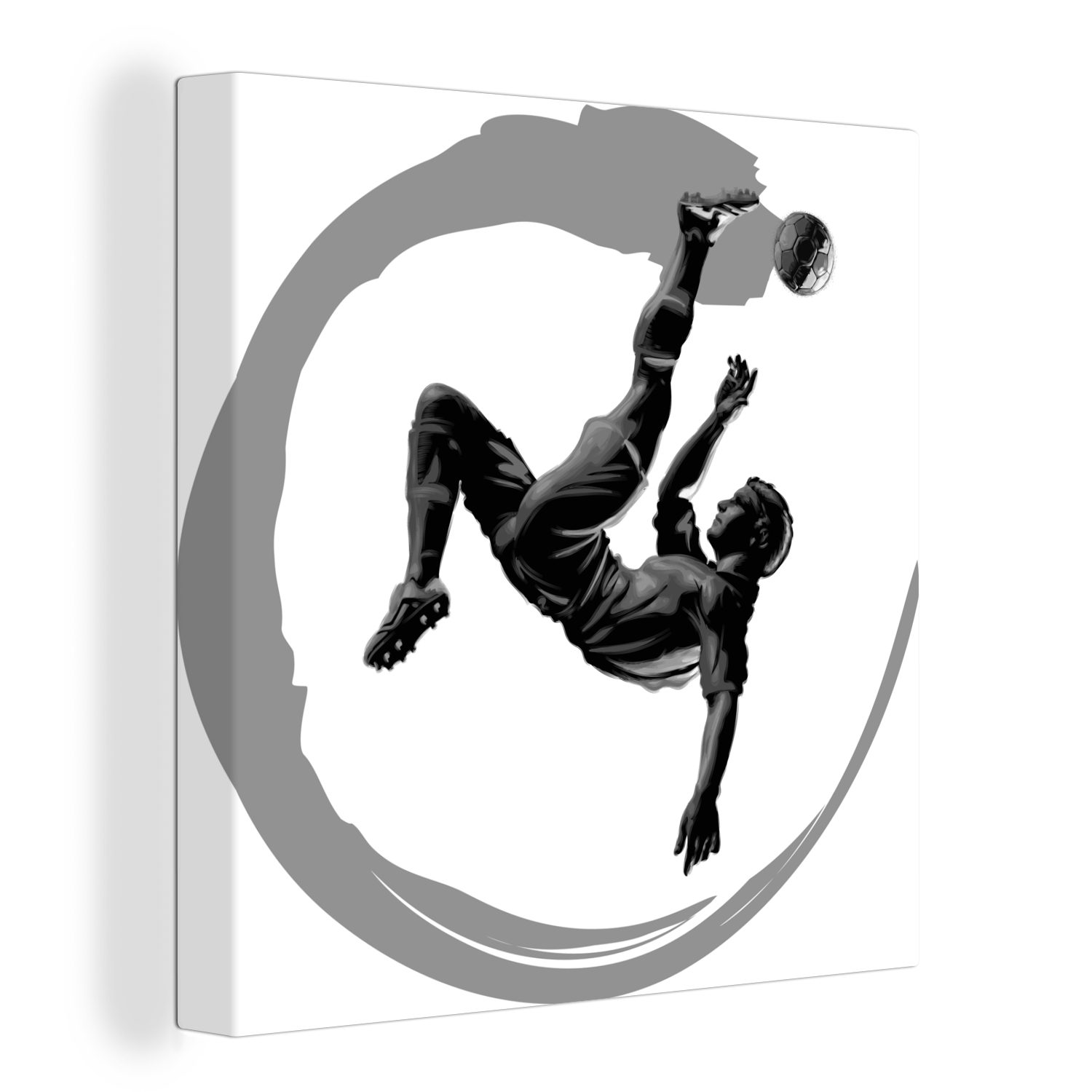 OneMillionCanvasses® Leinwandbild Illustration eines Fußballers, der einen Fallrückzieher macht - Jungen, (1 St), Leinwand Bilder für Wohnzimmer Schlafzimmer bunt