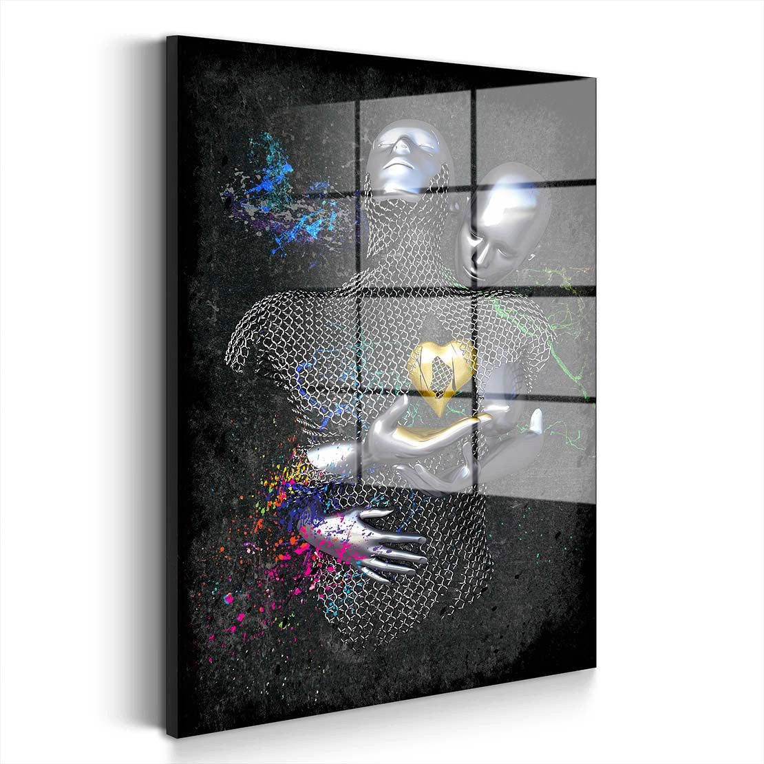 Acrylglasbild Abstract Metallfiguren Metallic Herz Körper Acrylglas Wandbild Bild Wa