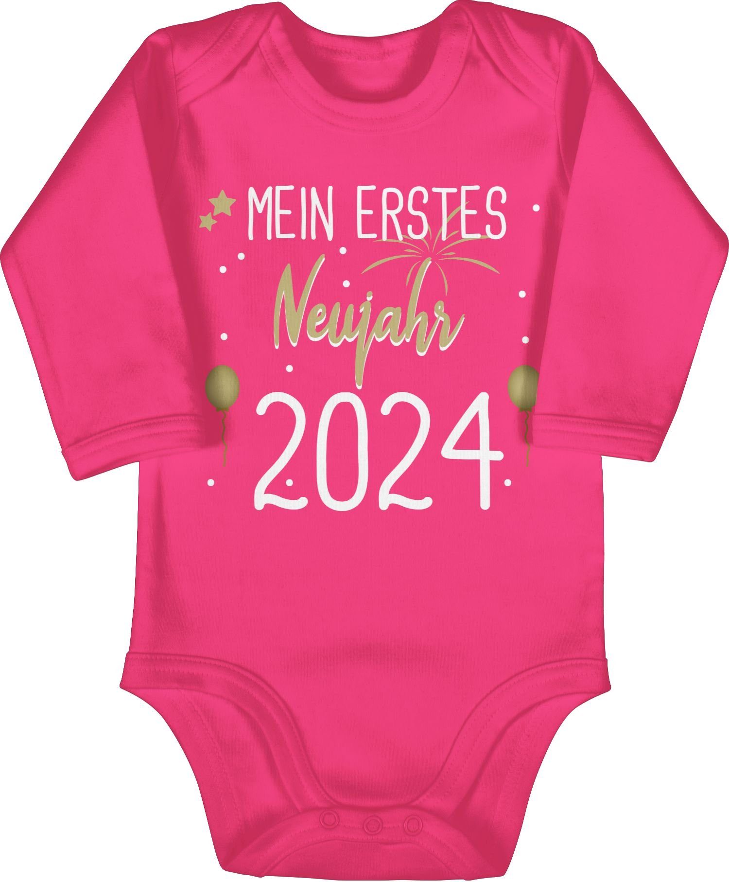 weiß Shirtracer 3 Silvester Mein Neujahr 2024 Shirtbody 1. Baby Fuchsia