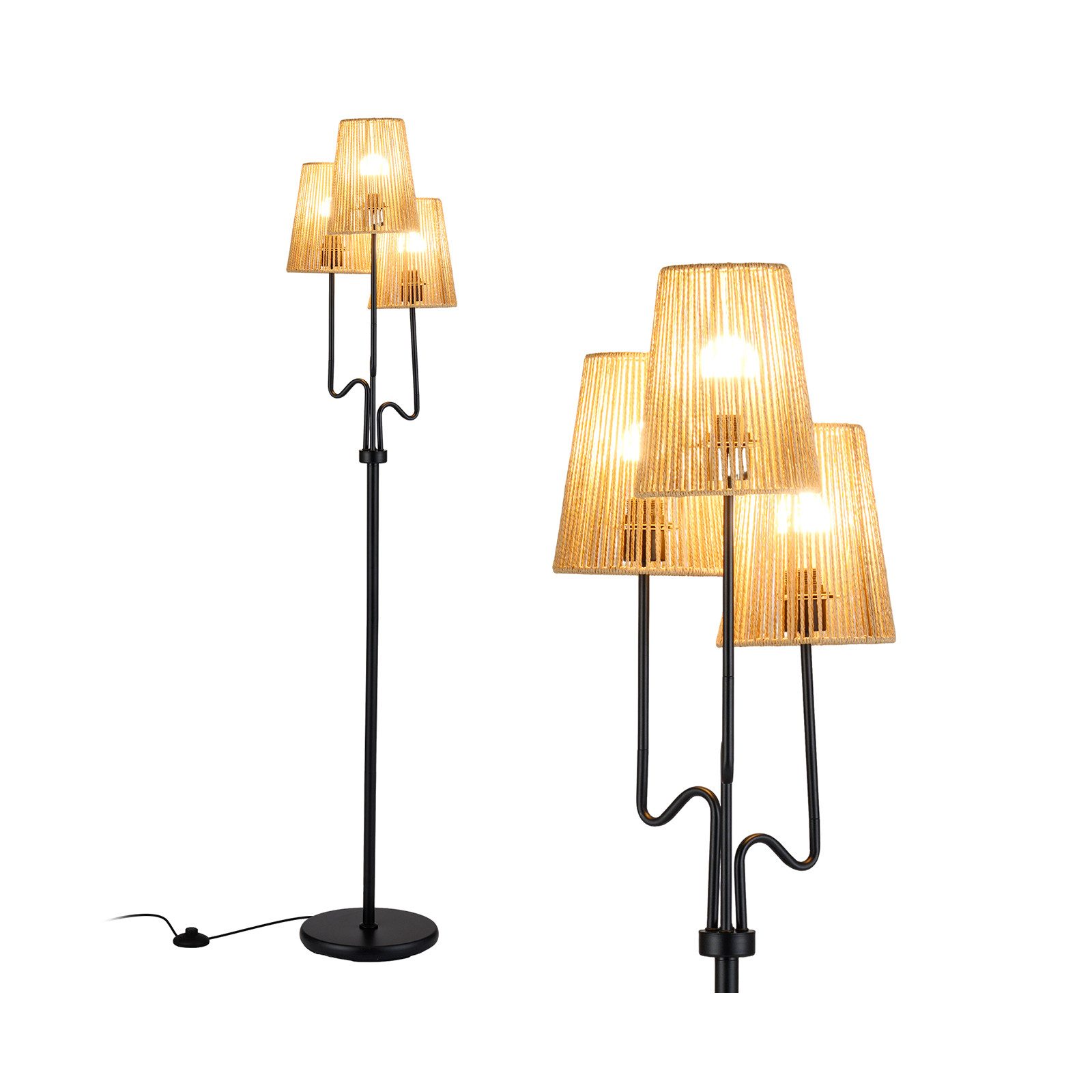 COSTWAY Stehlampe, 3 flammige Stehleuchte mit Metallsockel, Leselampe