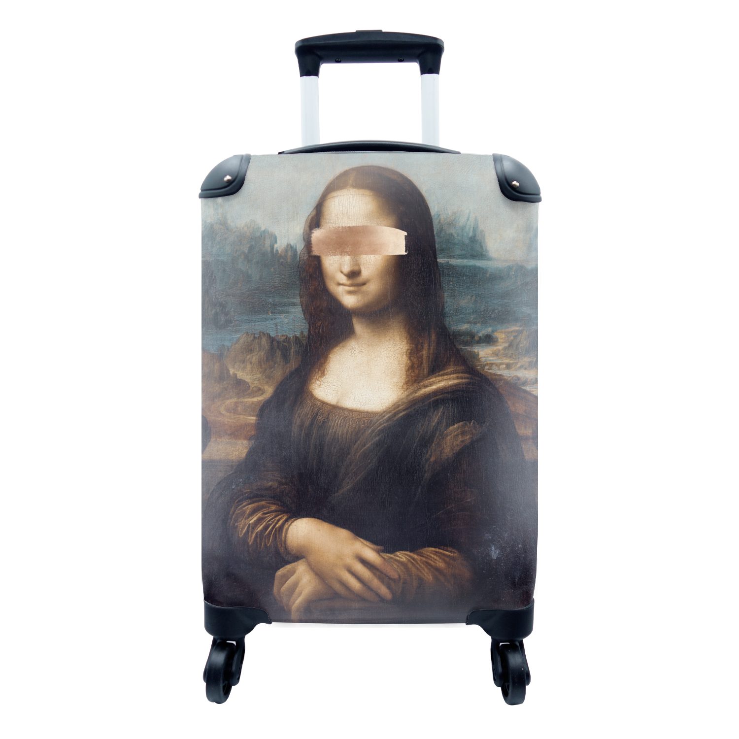 MuchoWow Handgepäckkoffer Mona Lisa - Da Vinci - Roségold, 4 Rollen, Reisetasche mit rollen, Handgepäck für Ferien, Trolley, Reisekoffer