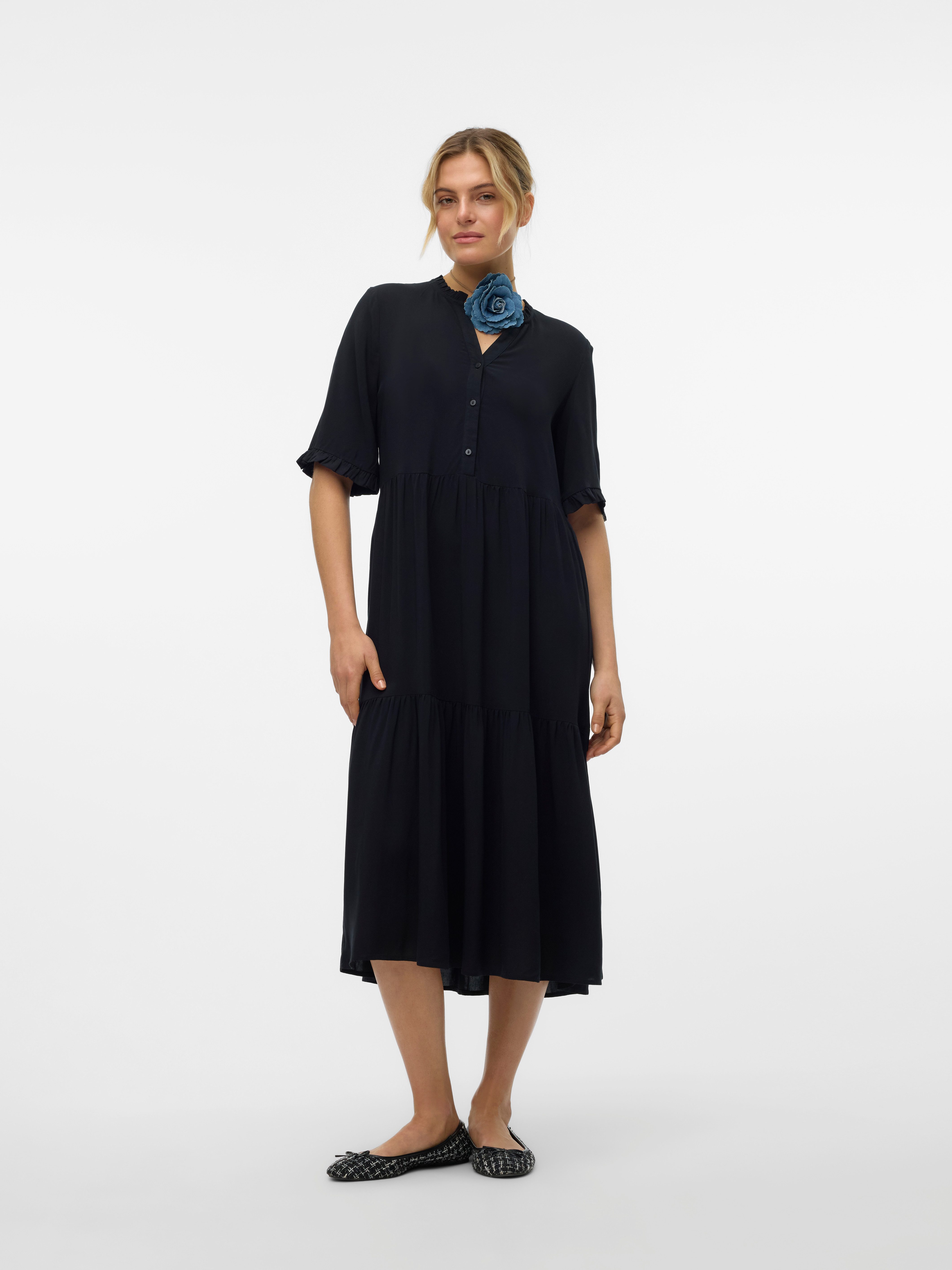 Vero Moda Sommerkleid VMEASY JOY 2/4 FRL CALF DRESS WVN GA Viskose, regular fit