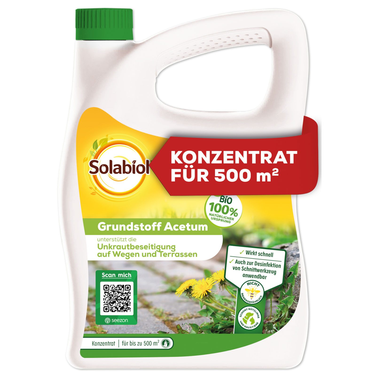 Solabiol Unkrautbekämpfungsmittel Grundstoff Acetum 3 L - zur Unkrautbeseitigung auf Wegen und Terrassen, 3000 ml