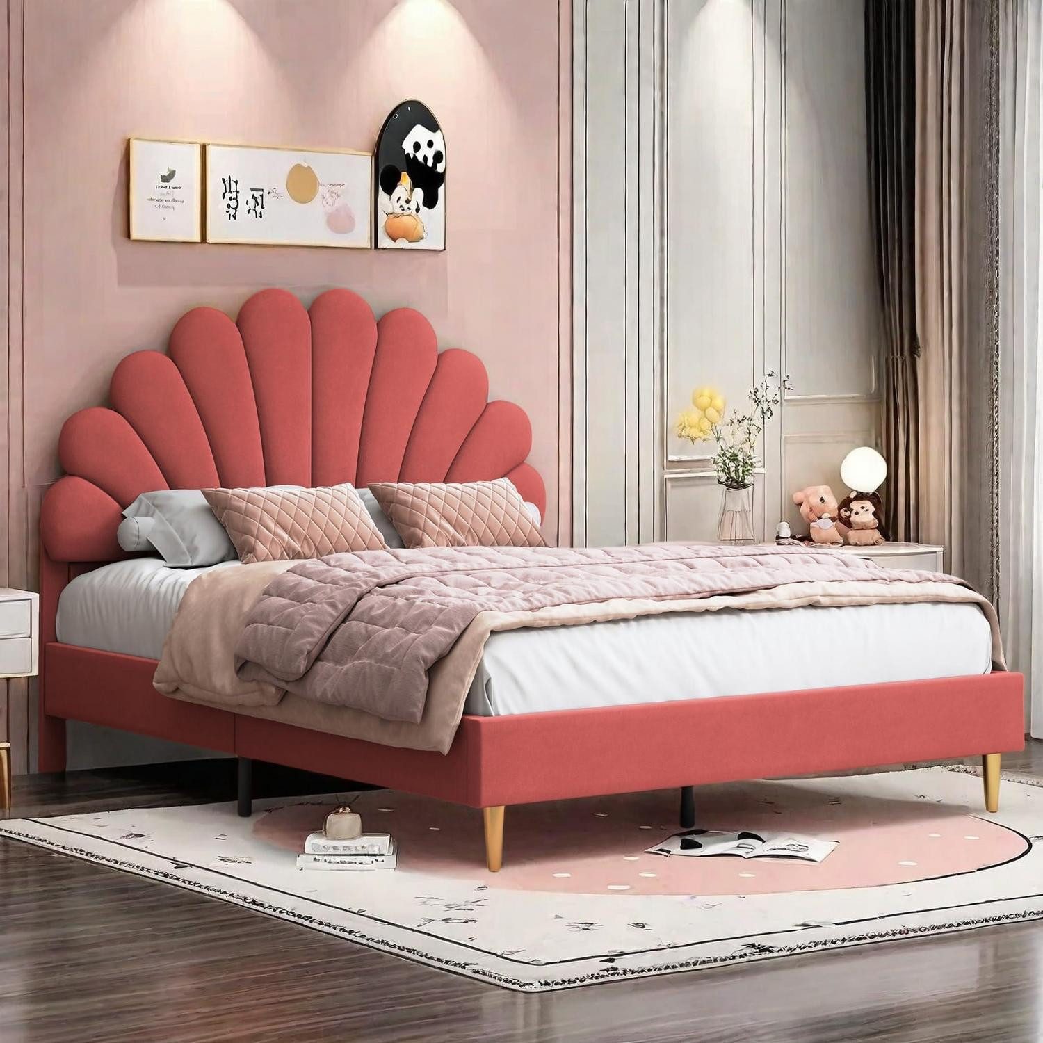 LuxusKollektion Prinzessinbett Kinderbett 140x200 cm Prinzessin Rosa Blütenblätter