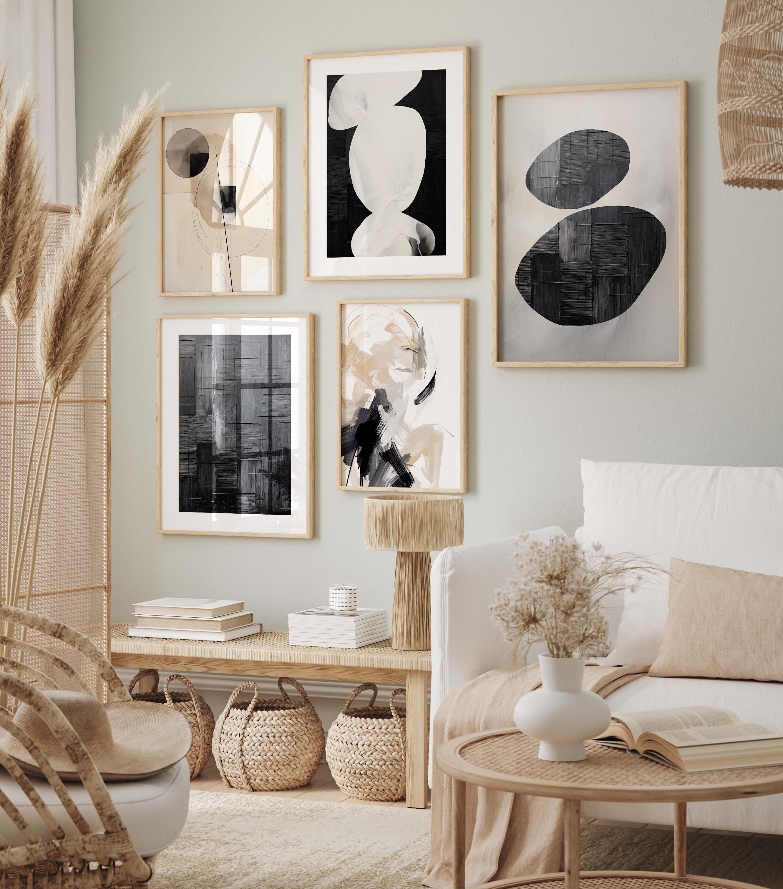 JUSTGOODMOOD Poster Abstrakte Wanddeko Geschenkidee Minimalistische Beige Schwarz Kunst Mo, E (1 St)