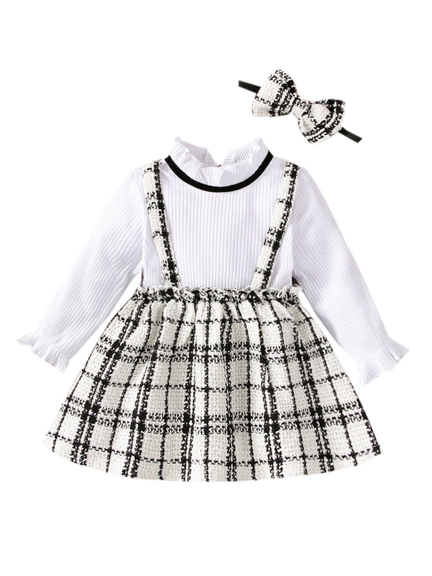 LAPA Karokleid Langärmliges Kariertes Kleid mit Rüschenkragen für Babys Mädchen (2 Stück)