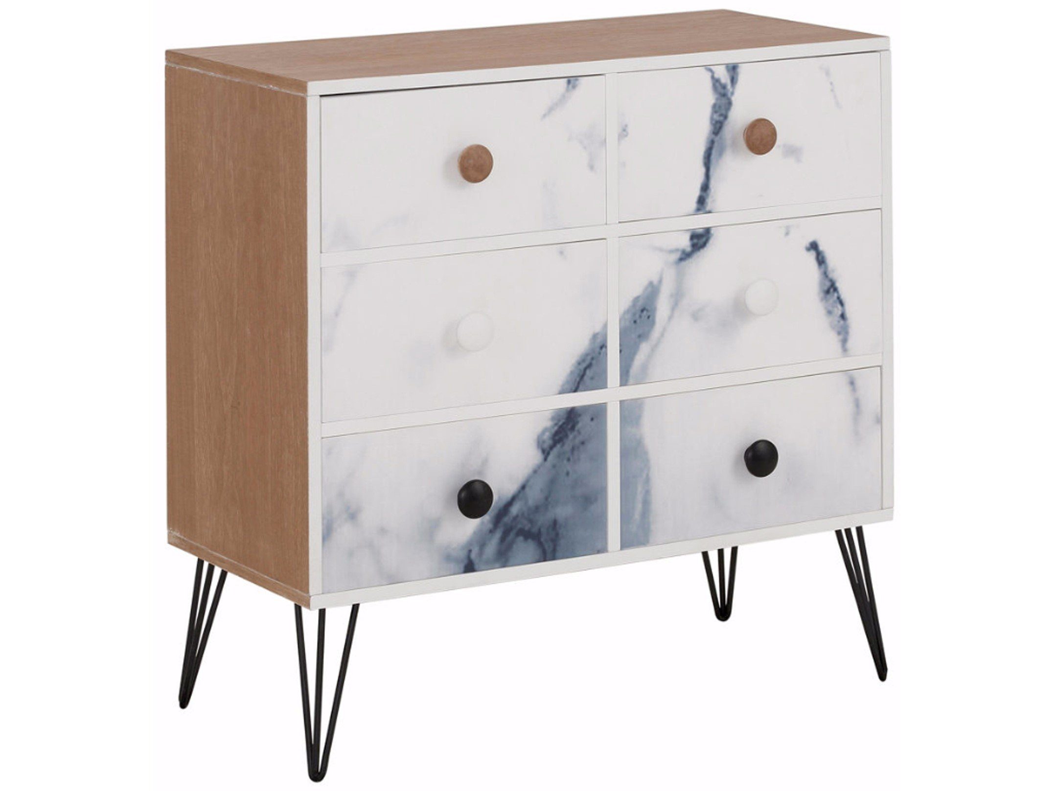 loft24 Kommode Media, Schubladenkommode mit 6 Schubladen, Marmoroptik, 77 cm breit