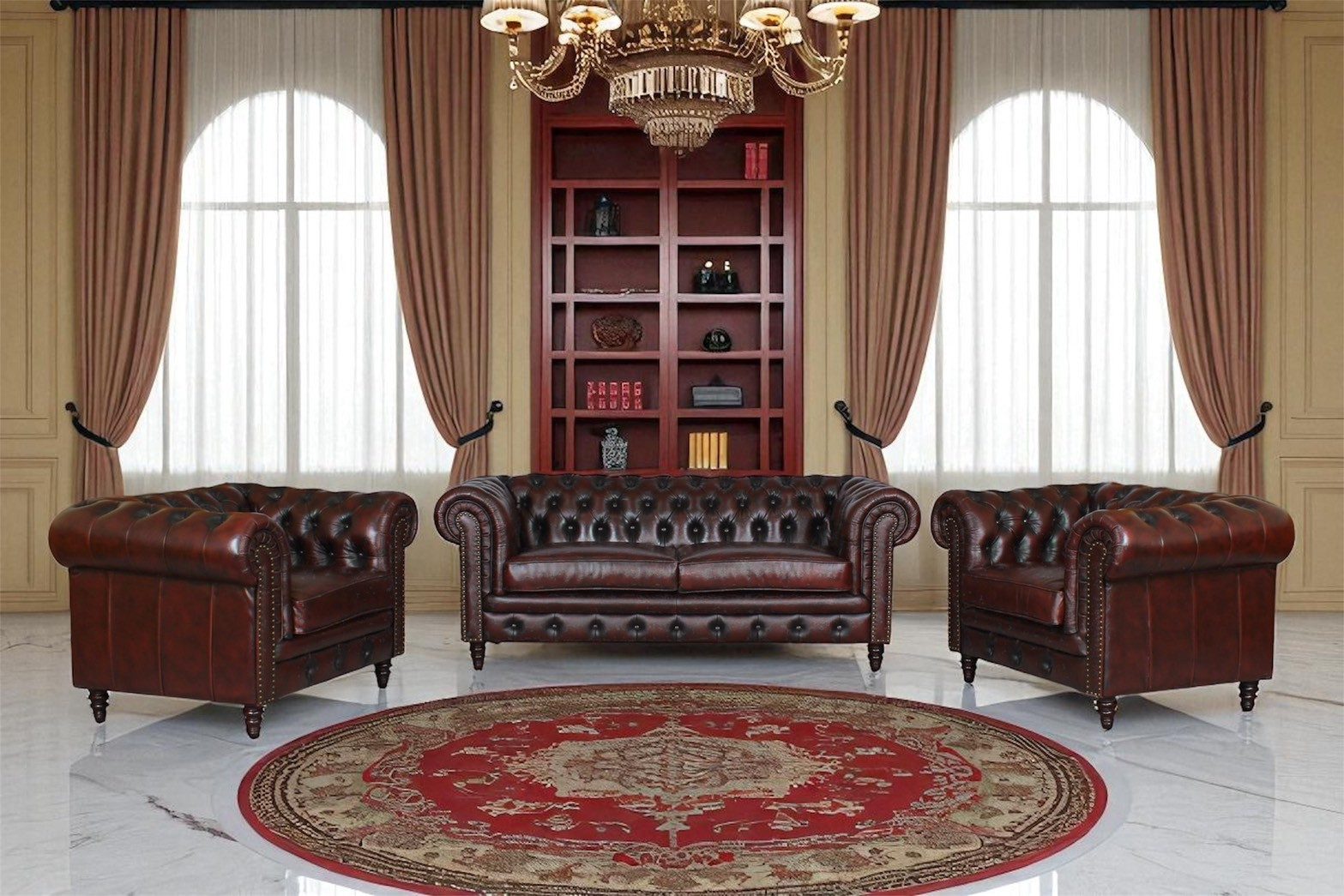 Salottini Polstergarnitur Chesterfield Excellent Sofagarnitur 3/2/1 Polstergarnitur VOLLLEDER, (3-tlg)