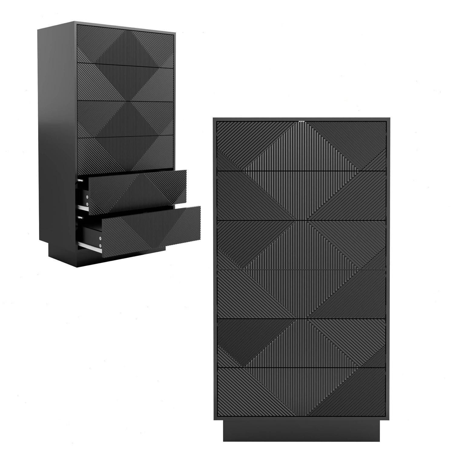 LuxusKollektion Kommode Kommode 6 Schubladen Schwarz 33.5T x 60B x 111H cm (6 Schubladen)
