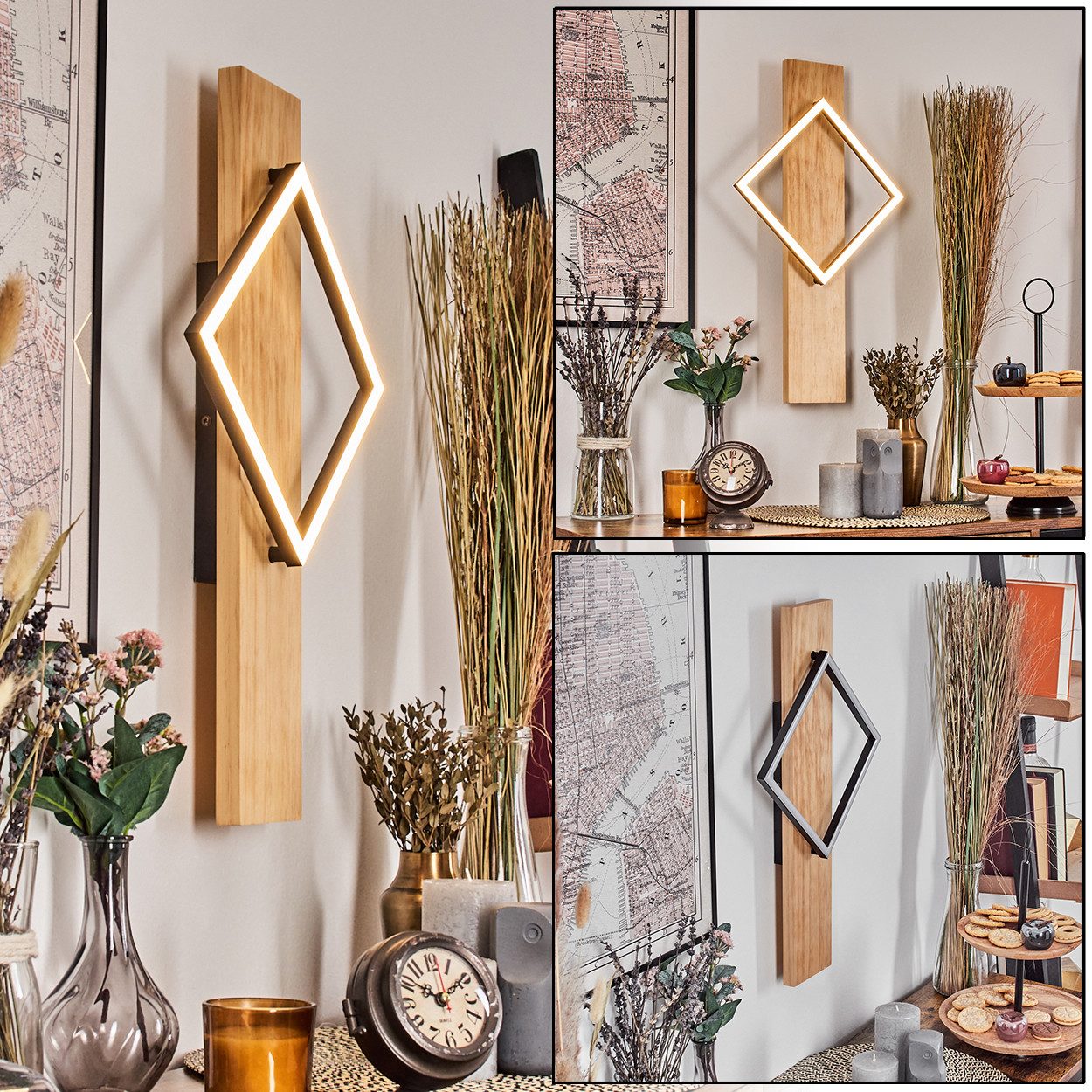 hofstein Wandleuchte Wandlampe aus Holz/Metall/Kunststoff in günstig online kaufen