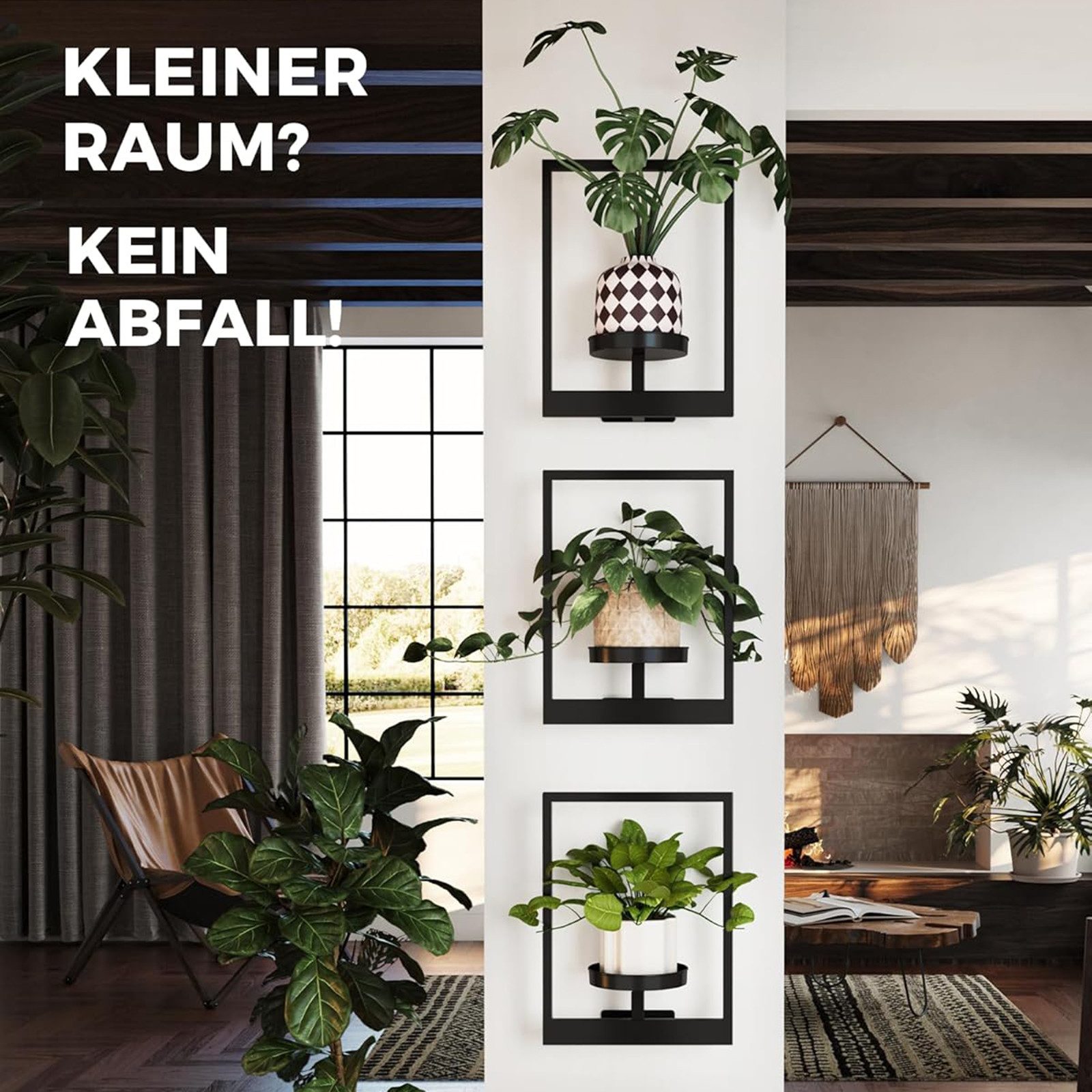 AIMAX Wanddekoobjekt Pflanzenständer Wandbehang für Zimmerpflanzen und Außenbereich 3 Set, Blumenständer mit Metallrahmen für Raumdekoration, blumenregal – Bild 5 von 5