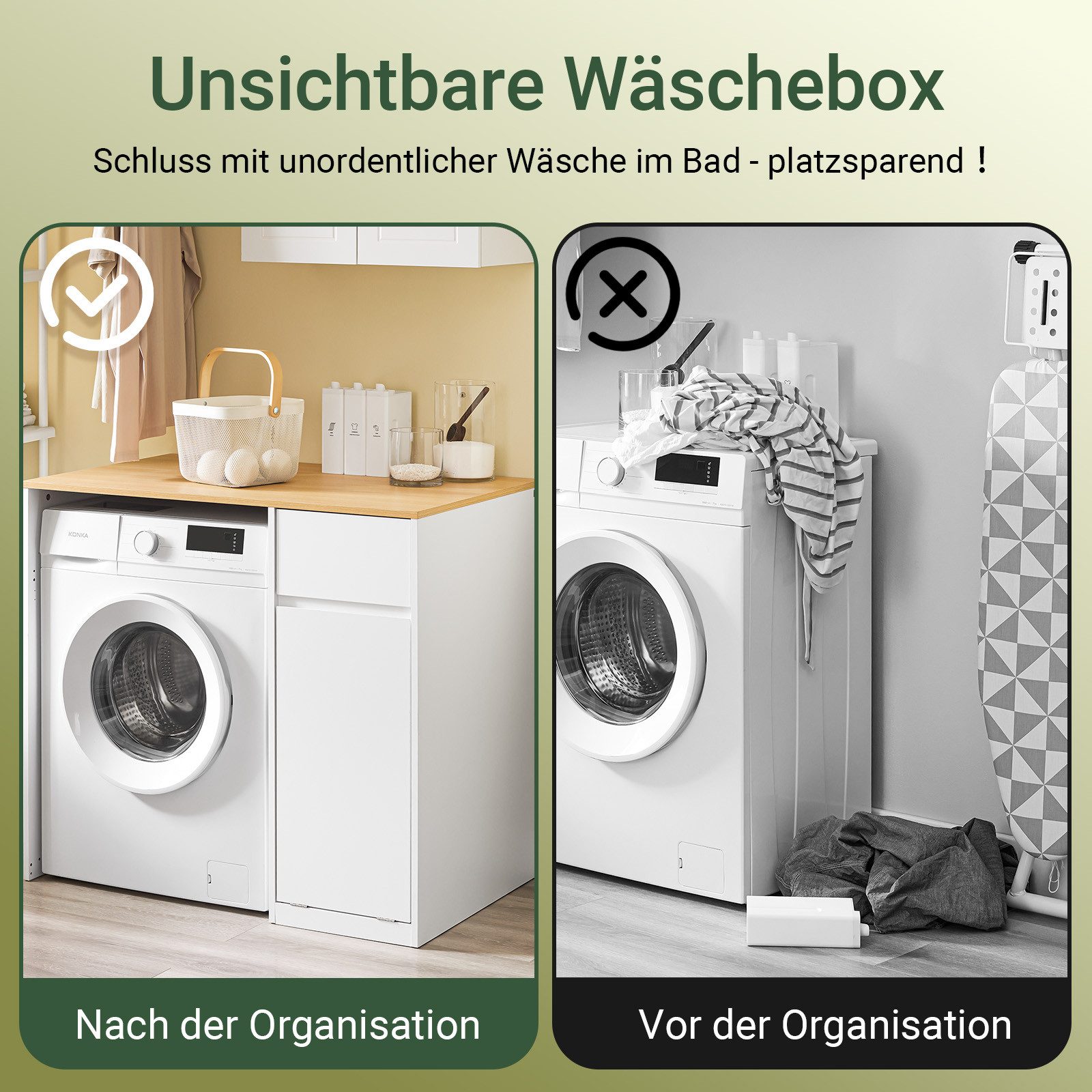 SoBuy Waschmaschinenumbauschrank BZR217, Badezimmerschrank mit Wäschekorb, Waschmaschinenregal Waschmaschinenschrank mit Schublade, Badkommode Waschmaschine Trockner