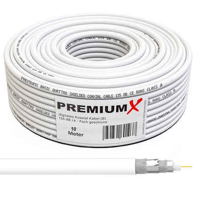 PremiumX 10m BASIC Koaxialkabel 135dB 4-fach SAT Kabel Antennenkabel TV-Kabel