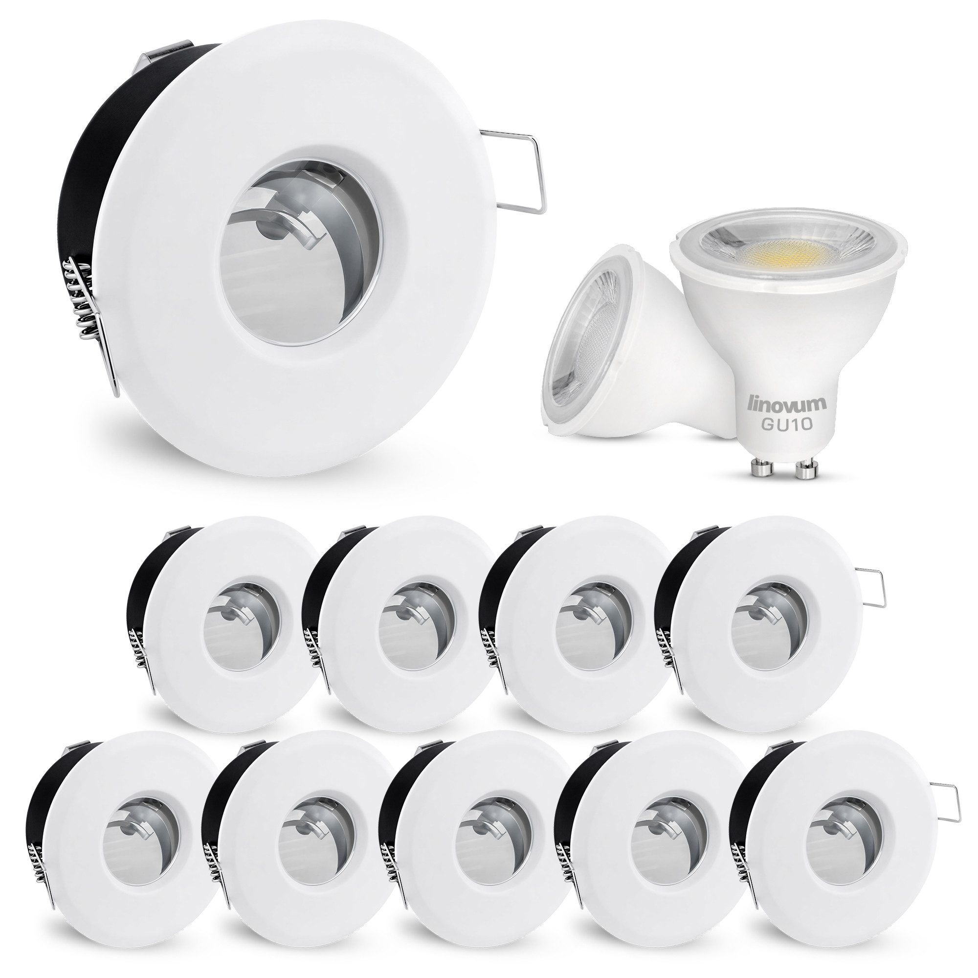 linovum LED Einbaustrahler 10x LED Einbaustrahler IP65 neutralweiß GU10 3W Deckenlampe Leuchte, Neutralweiß