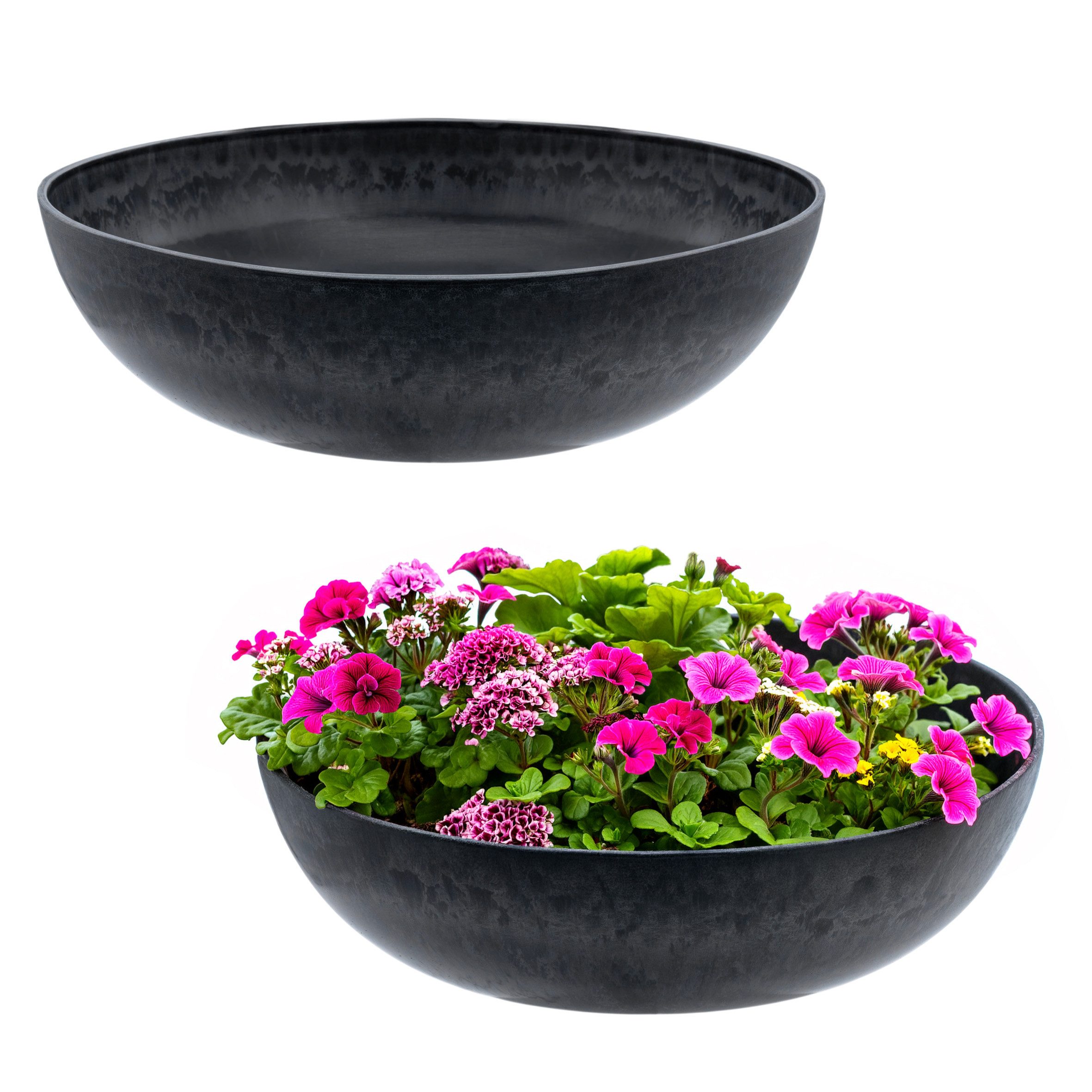 Spetebo Blumentopf Pflanzschale massiv in Stein Optik (schwarz, 1 St., Kunststoff), Premium Blumenschale marmoriert für Außen und Innen
