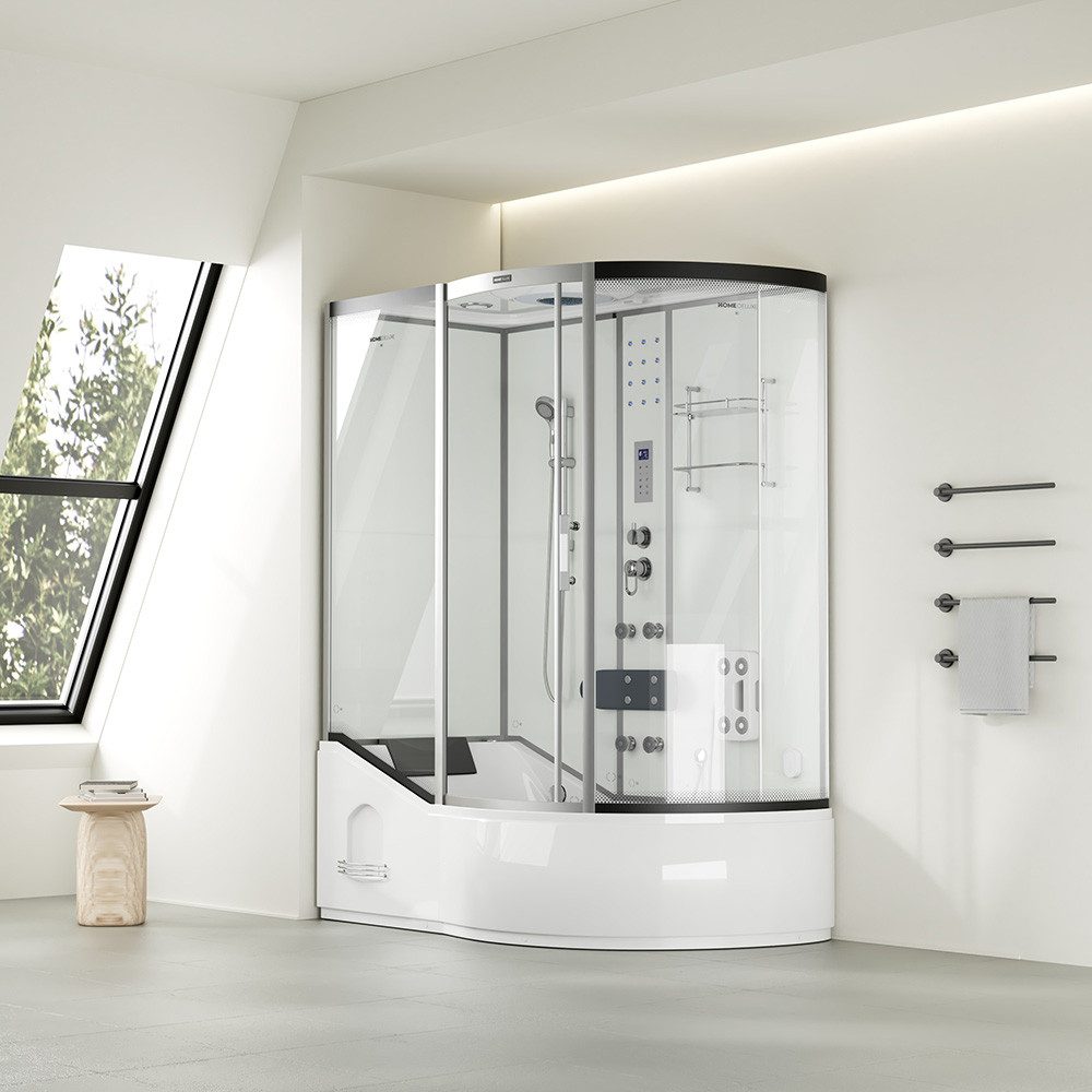 HOME DELUXE Dampfdusche ALLIN 4IN1 - Weiß Rechts, BxT: 170x90 cm, Badewanne, Dusche, Whirlpool, Dampfsauna in einem System, Fertigdusche