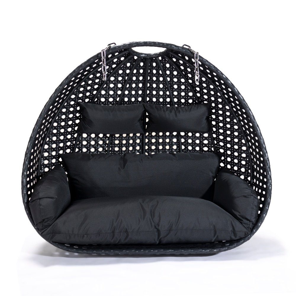 HOME DELUXE Hängesessel Polyrattan Hängesitz + UV-beständig, Hängestul, Kissen), Korb | Sitz-, - und TWIN Korb schwarz schwarz Kissen | inklusive Hängesessel 2-St., schwarz Rückenkissen, und (Set