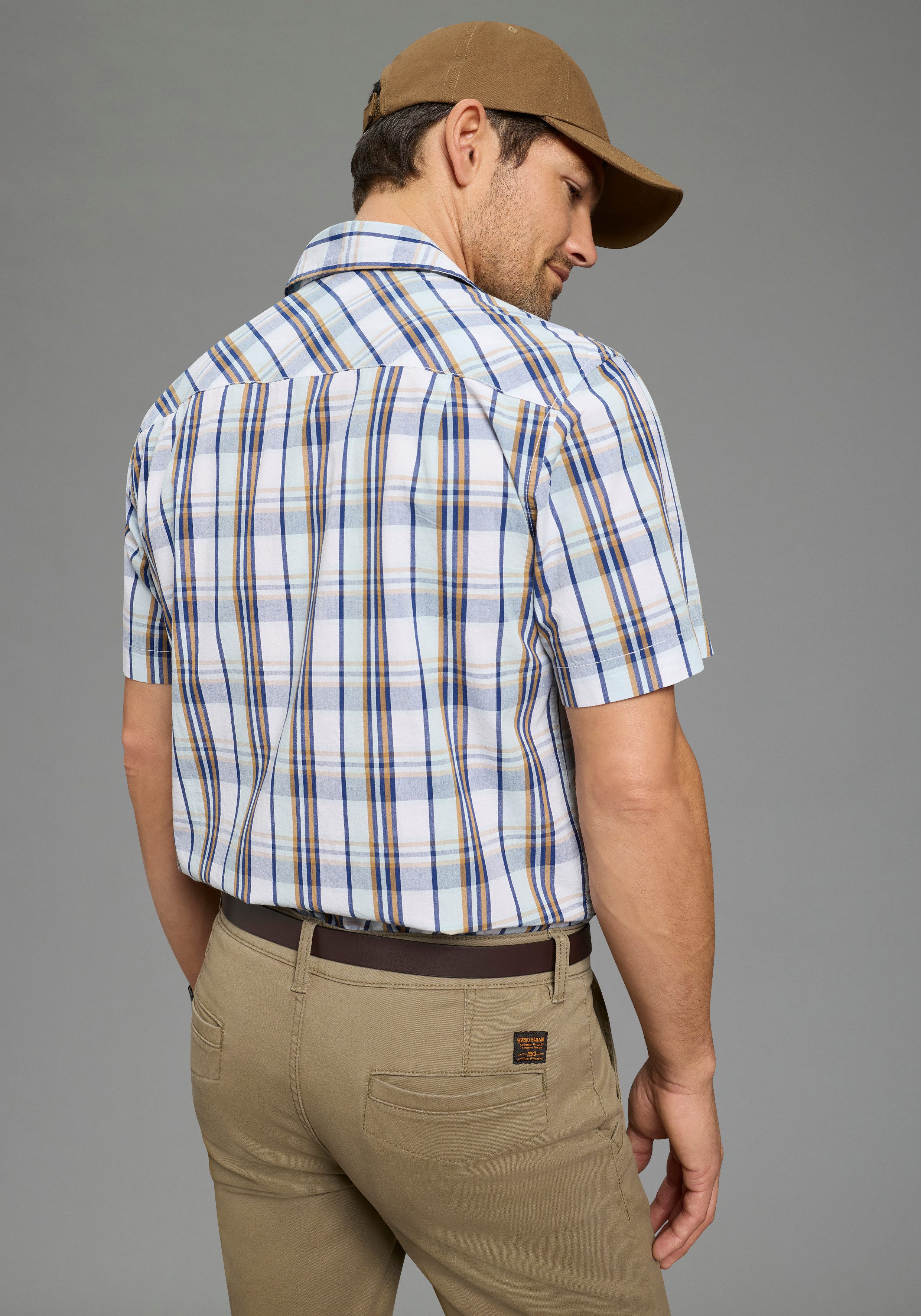 Man's World Karohemd Kurzarm, für Casualmode, Basic, Frühling und Sommer, aus Baumwolle