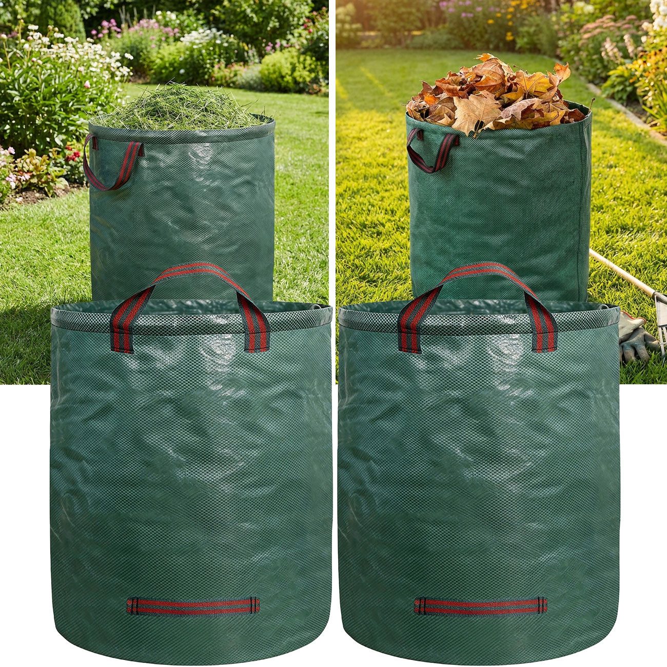 shop'n smile ideoon Gartensack XXL Gartenabfallsack 500L, Ø79x101cm, Stabil mit Doppelboden, (2-tlg), faltbar, ideal für Grünschnitt