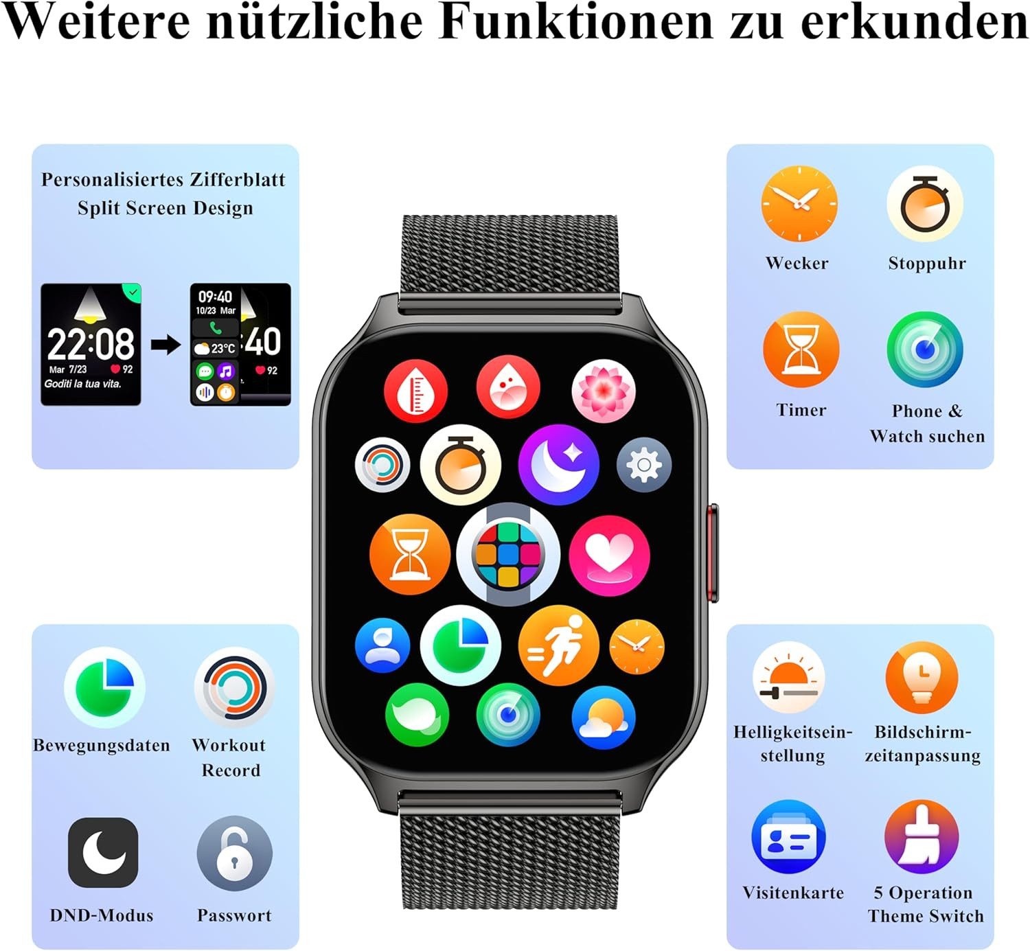 Popglory P95 Smartwatch (5,1 cm, android ios)