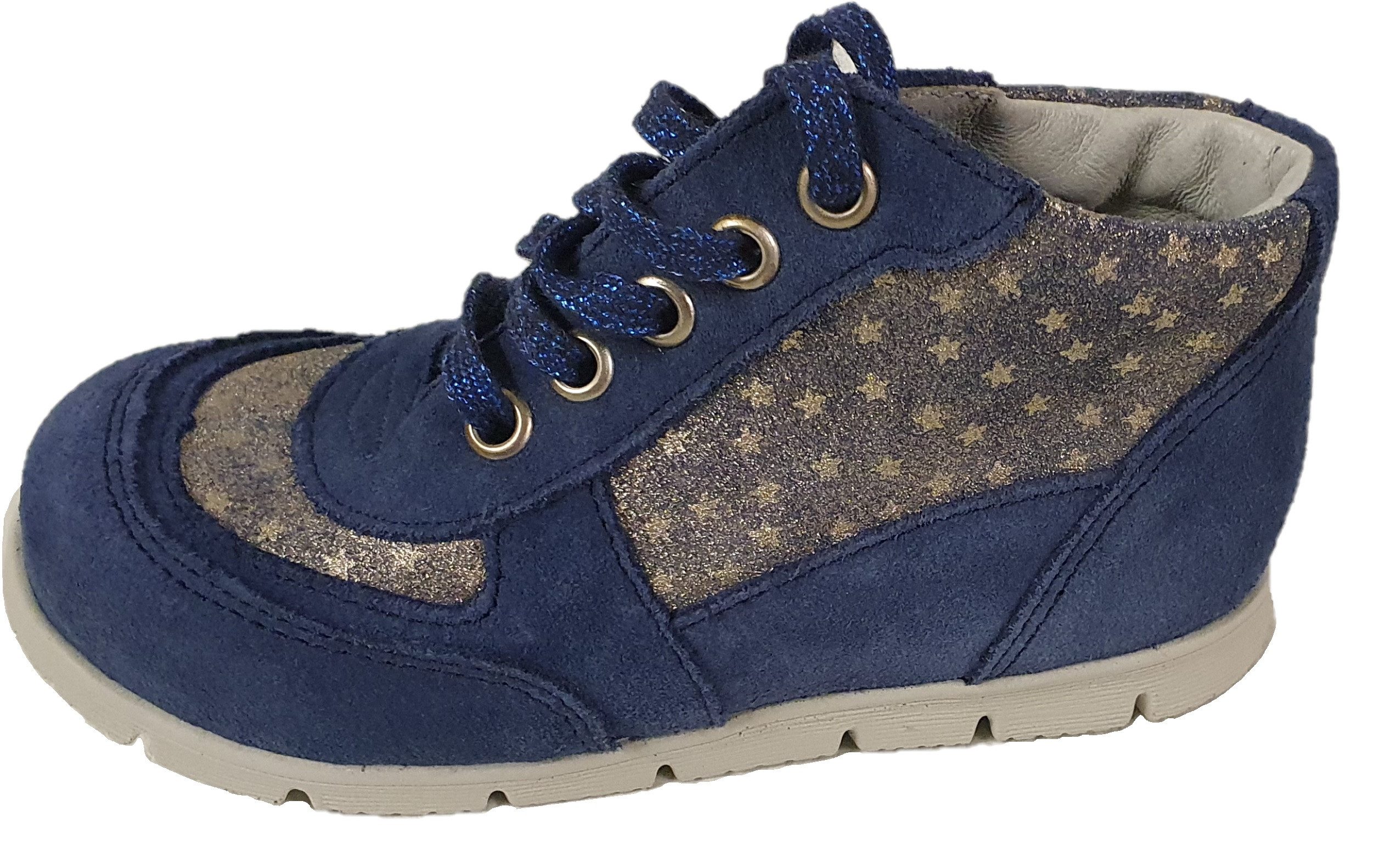 Däumling Kinderschuhe Mädchen MID 110221 blau Sterne Lederschuh Innen Außen Schnürschuh aus echtem Leder