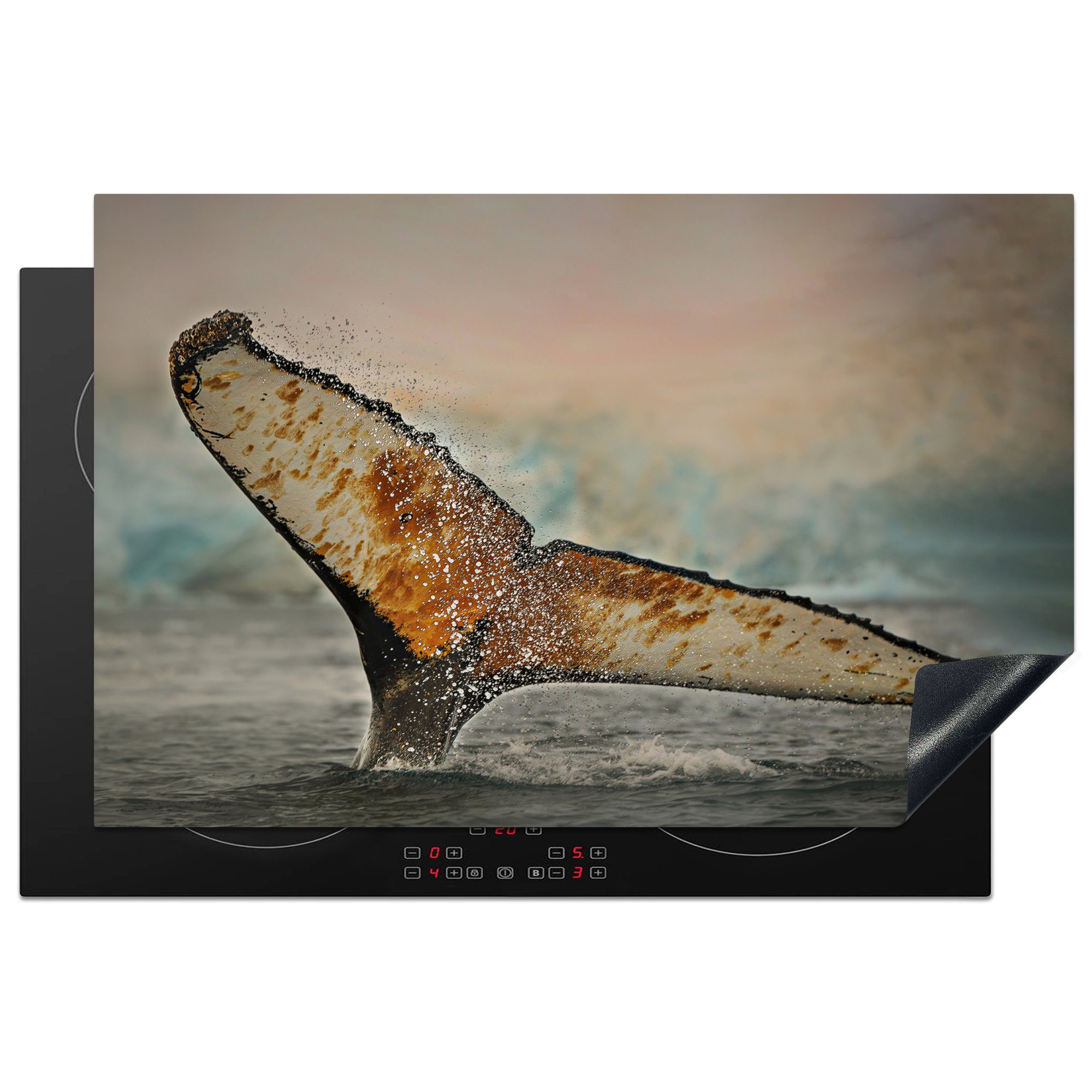 MuchoWow Herdblende-/Abdeckplatte Schwanz eines Wals taucht auf, Vinyl, (1 tlg), 81x52 cm, Induktionskochfeld Schutz für die küche, Ceranfeldabdeckung