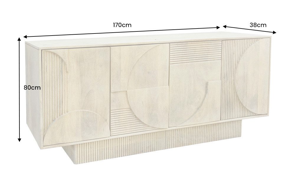 riess-ambiente Sideboard ART DECO 170 cm weiß – Mangoholz, massiv, handmade, Stauraum (Einzelartikel, 1 St), kunstvoll gefertigte Kommode mit 3D‑Front - ideal für Wohnzimmer & Co.
