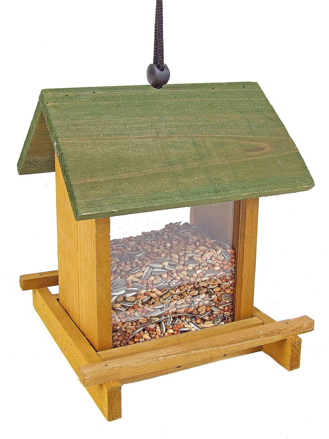 Spetebo Igelhaus Holz Vogelfutter Haus zum aufhängen - 21 x 17 cm, Vogelhaus mit Sichtfenster aus Plexiglas