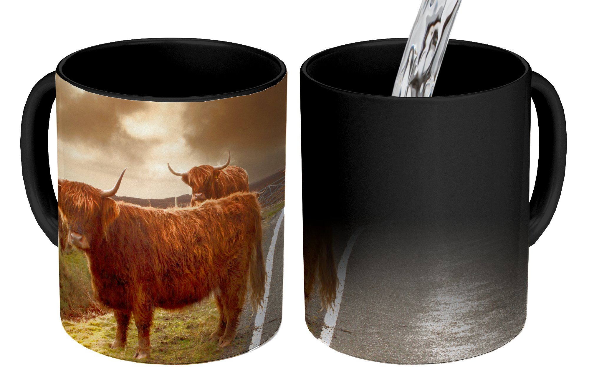 Highlanders Keramik, Kaffeetassen, Zaubertasse, Teetasse, Geschenk Tasse Himmel - MuchoWow Farbwechsel, Straße, - Schottische