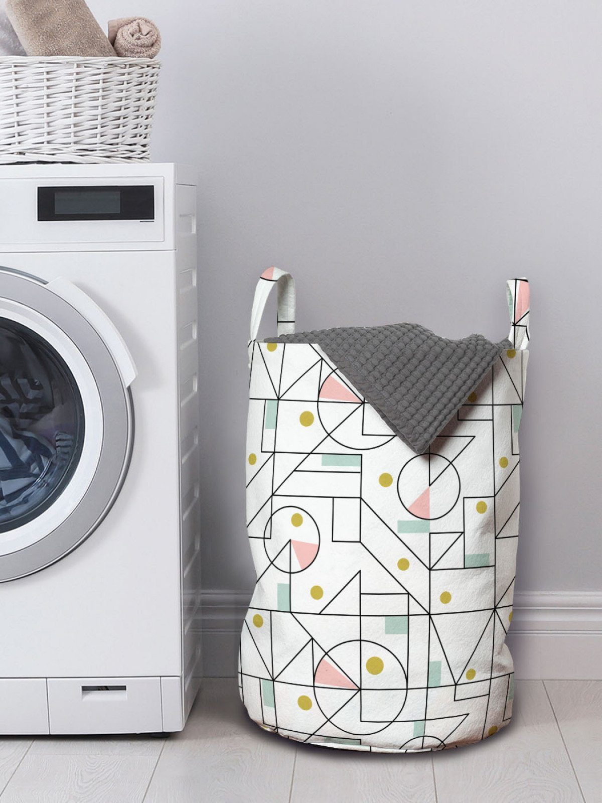Wäschekorb für Wäschesäckchen Waschsalons, mit Tupfen Abakuhaus mit Kordelzugverschluss Geometrisch Formen Griffen