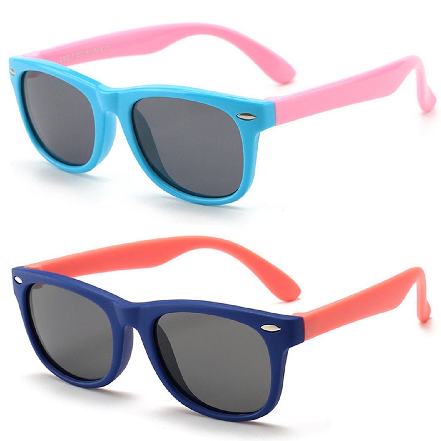 Olotos Sonnenbrille Sonnenbrille für Kinder Mädchen Jungen Gummi 100% UV400 Schutz Brille Hellblau+Dunkelblau