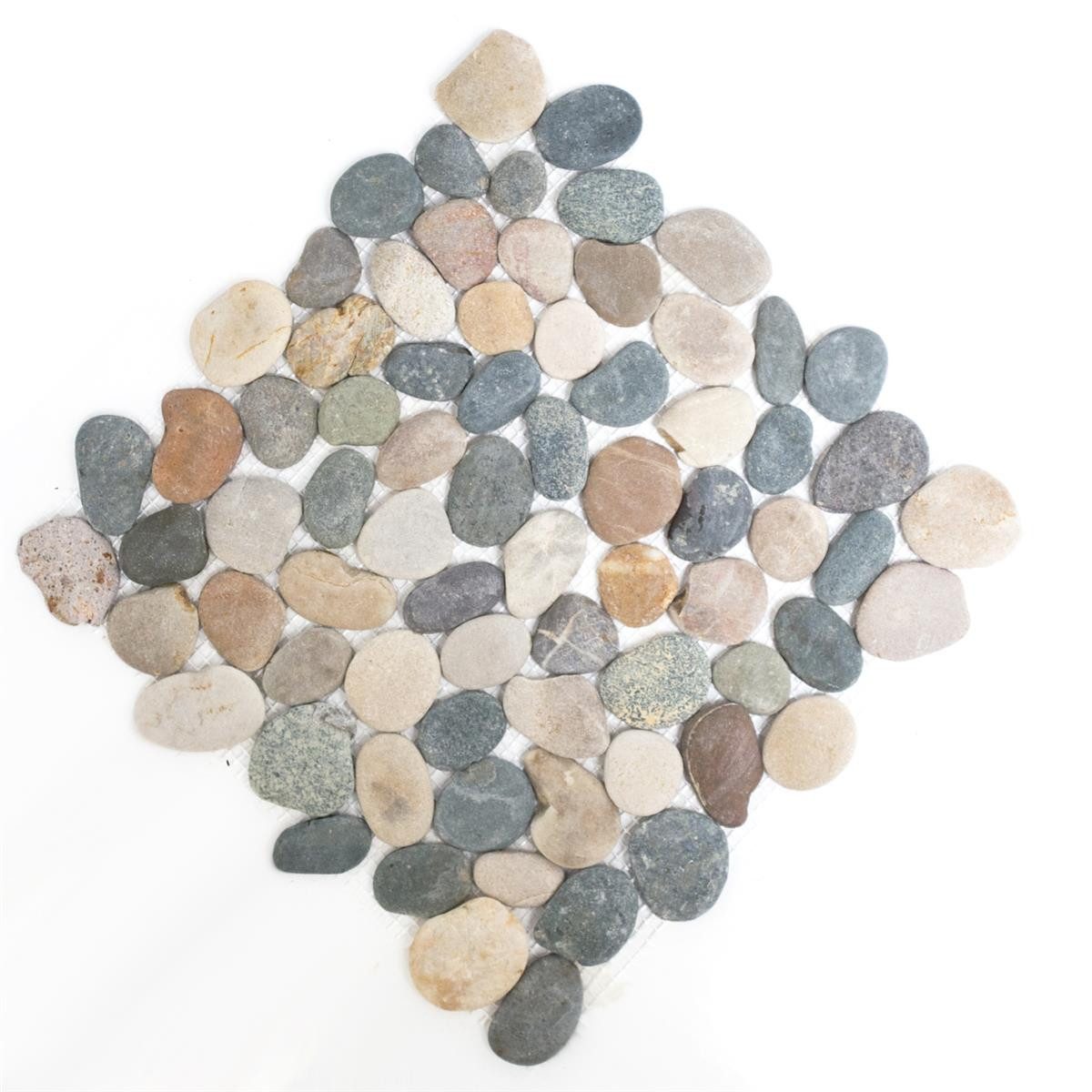 Mosafil Mosaikfliesen Flusskiesel Naturstein Mosaik Fliesen Doha Beige Grau Schwarz, Naturstein 31.500x31.500, schwarz-beige-braun-grau-grün, Verlegefertig auf ein Netz geklebt - Frostsicher - Wasserfest -