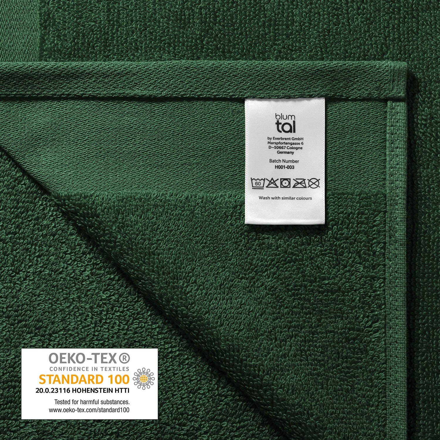 Blumtal Handtücher - saugstark Zertifiziert, 2er Grün Saunatuch, Aufhängschlaufen, Badetücher Baumwolle Set Premium Frottier (2-St), Dunkel weiche Frottee Oeko-TEX Strandhandtuch mit