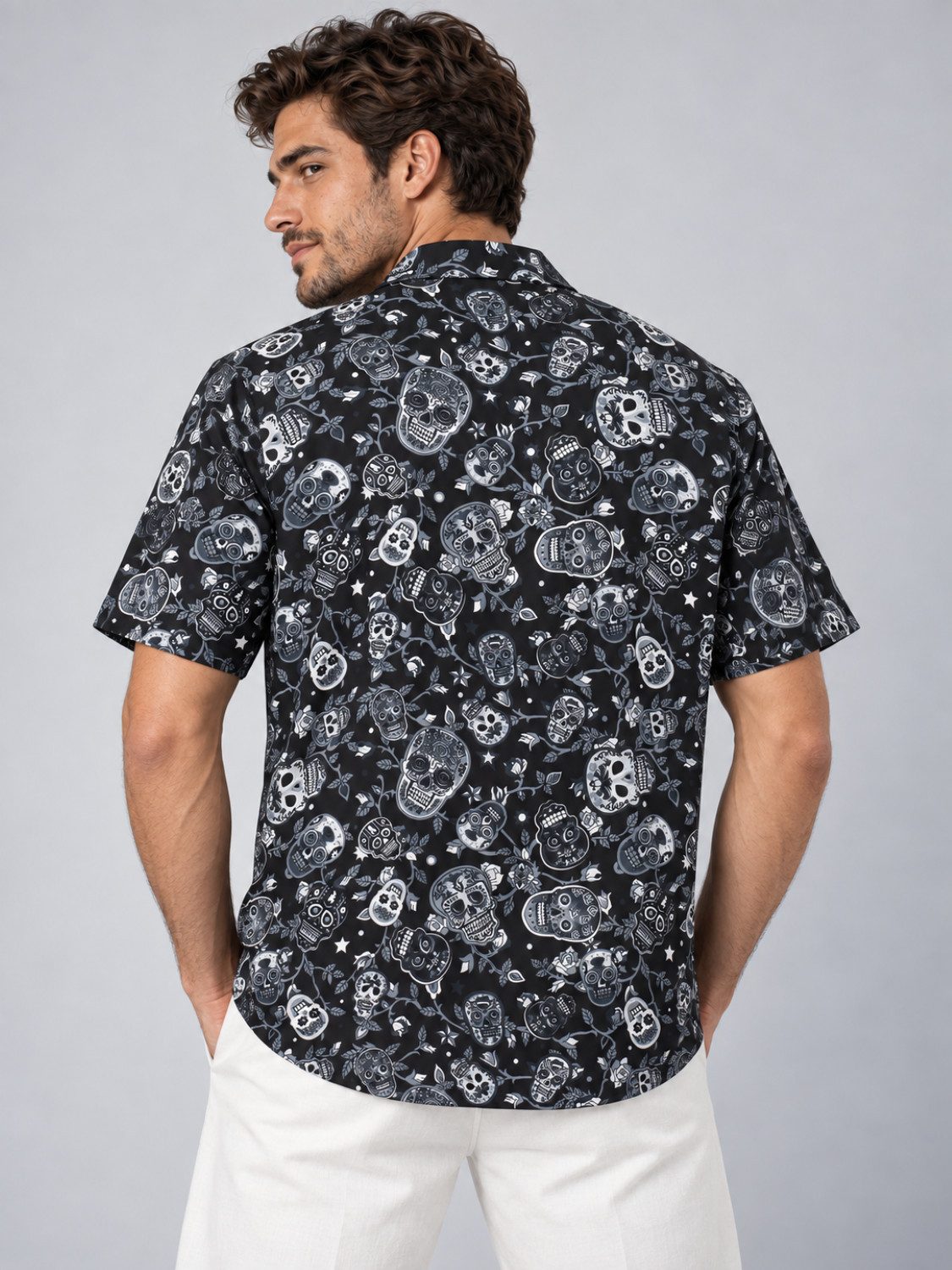 King Kameha Hawaiihemd "Skull" Funky Hawaii-Hemd Herren Kurzarm Front-Tasche Stylish – Bild 4 von 5