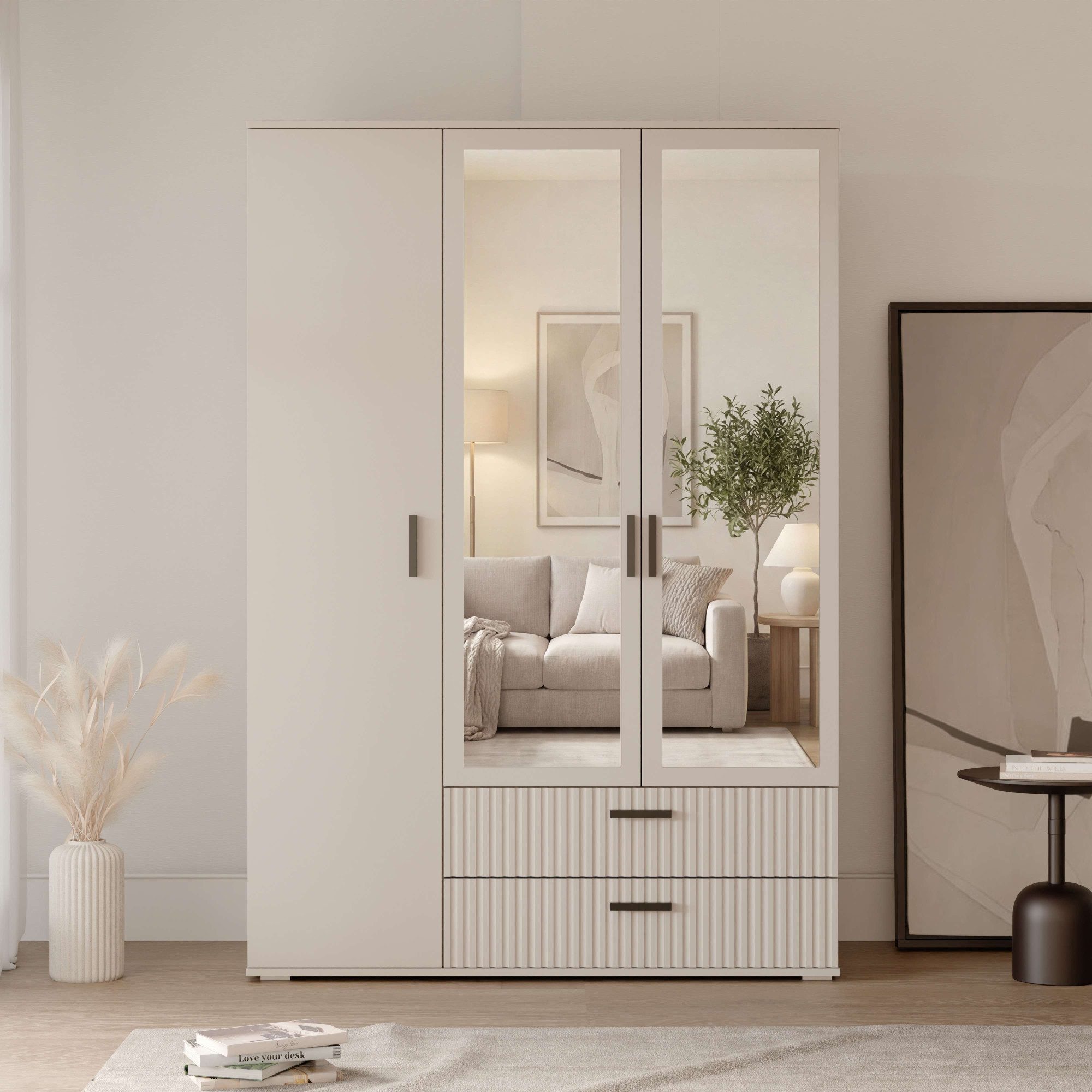 OTTO home Kleiderschrank KOLLINE, modern mit viel Stauraum & geriffelter Struktur (H/B/T ca. 190/135/52cm) Robuste Qualität, clevere Innenaufteilung & europäische Herstellung