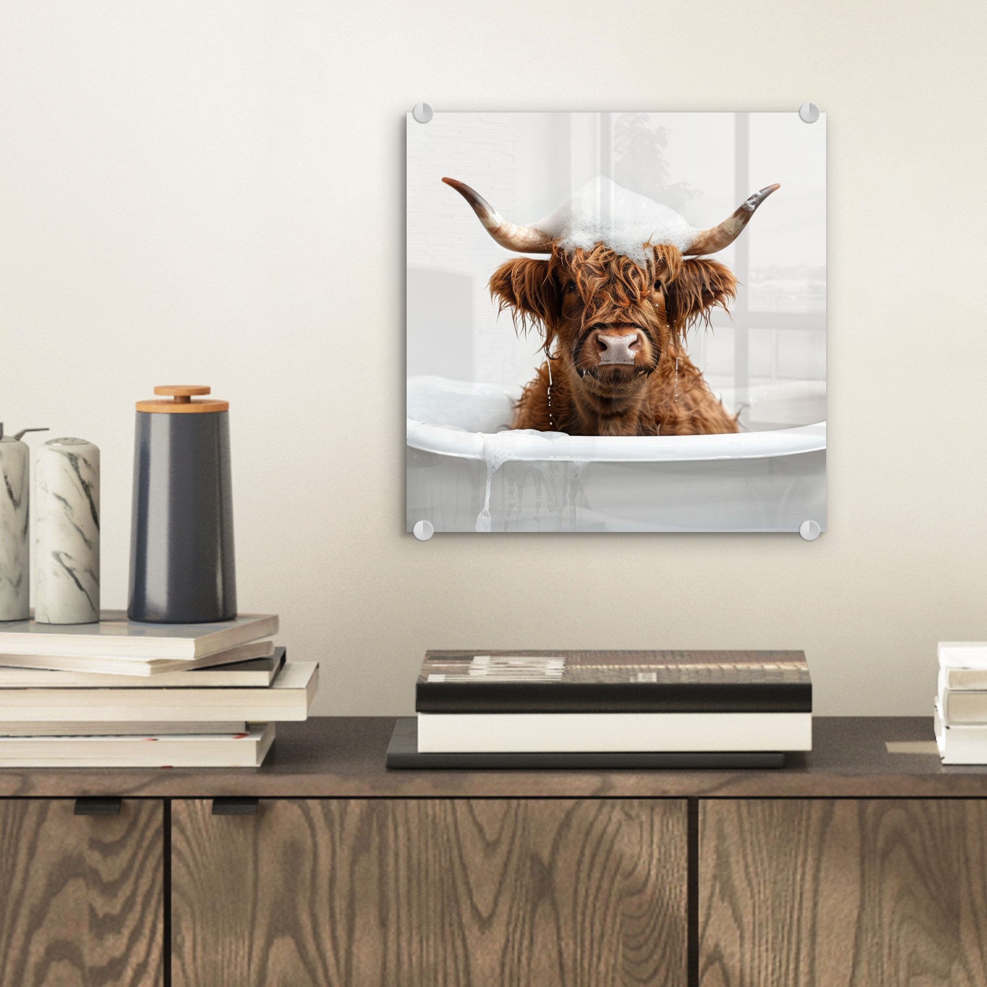 MuchoWow Acrylglasbild Schottischer Highlander - Bad günstig online kaufen