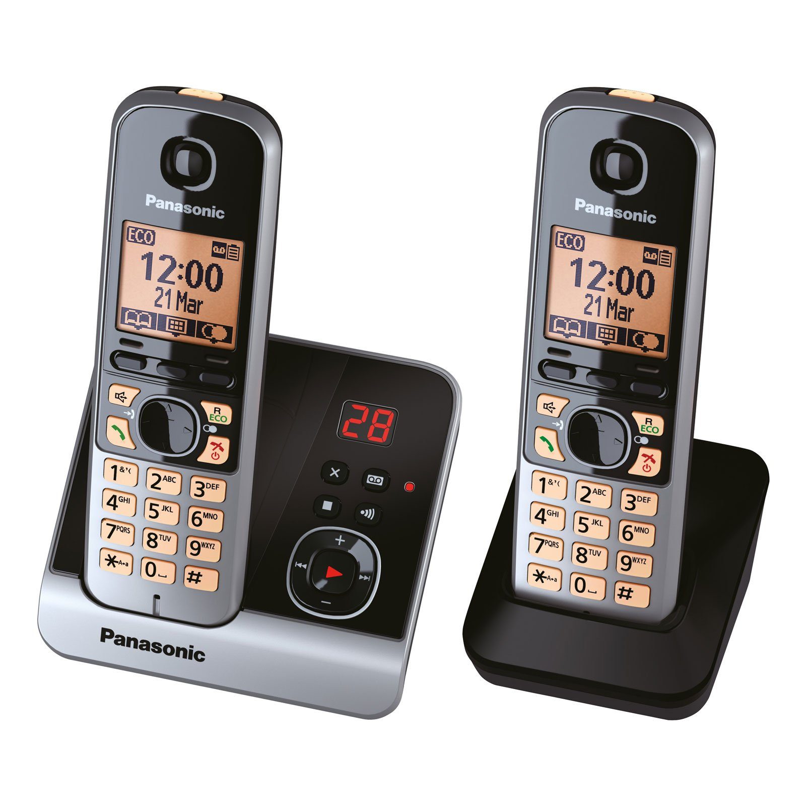 Panasonic KX-TG 6722 Schnurloses DECT-Telefon (2 Mobilteile mit Ladeschale, Anrufbeantworter, Konferenzfunktion)