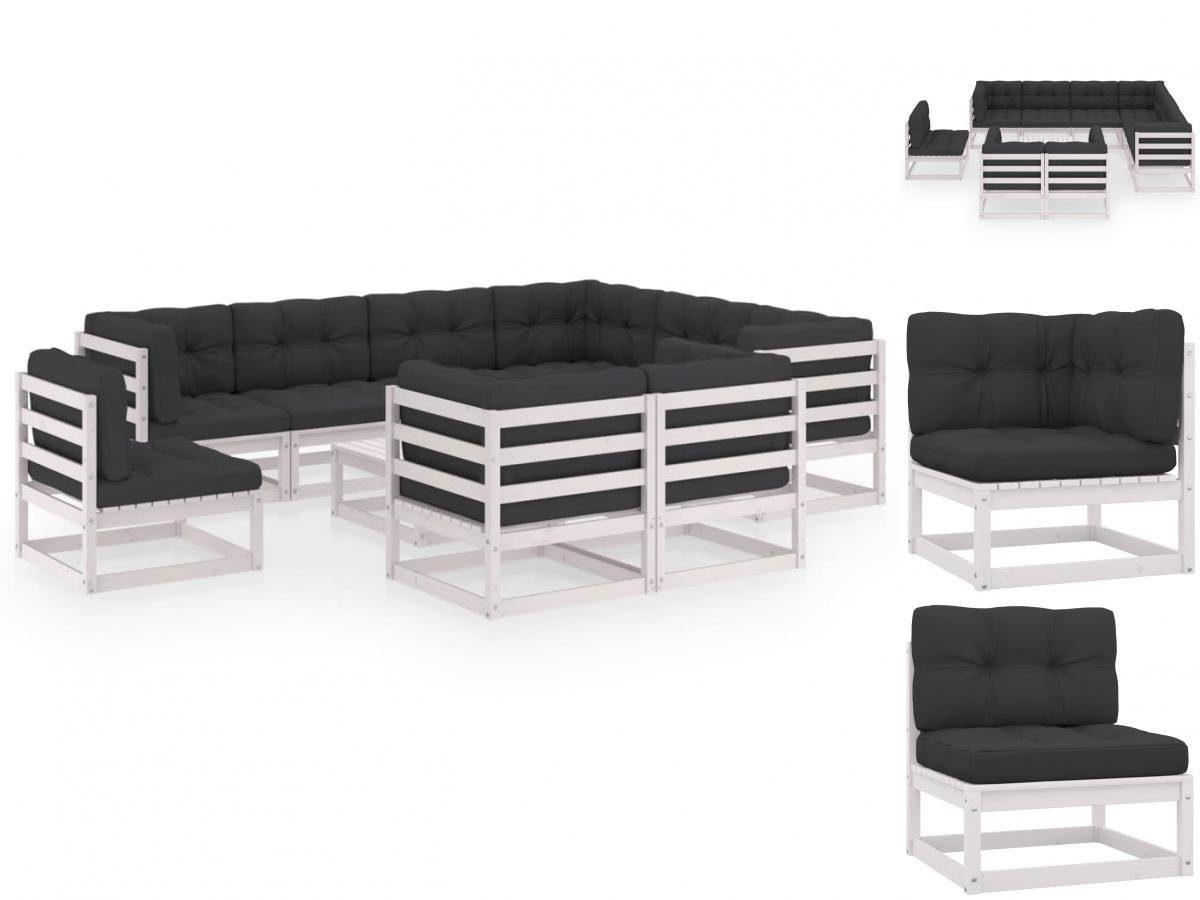 vidaXL Garten-Essgruppe 10-tlg Garten Weiß mit Lounge Sitzgr Kissen Set Massivholz Kiefer Holz