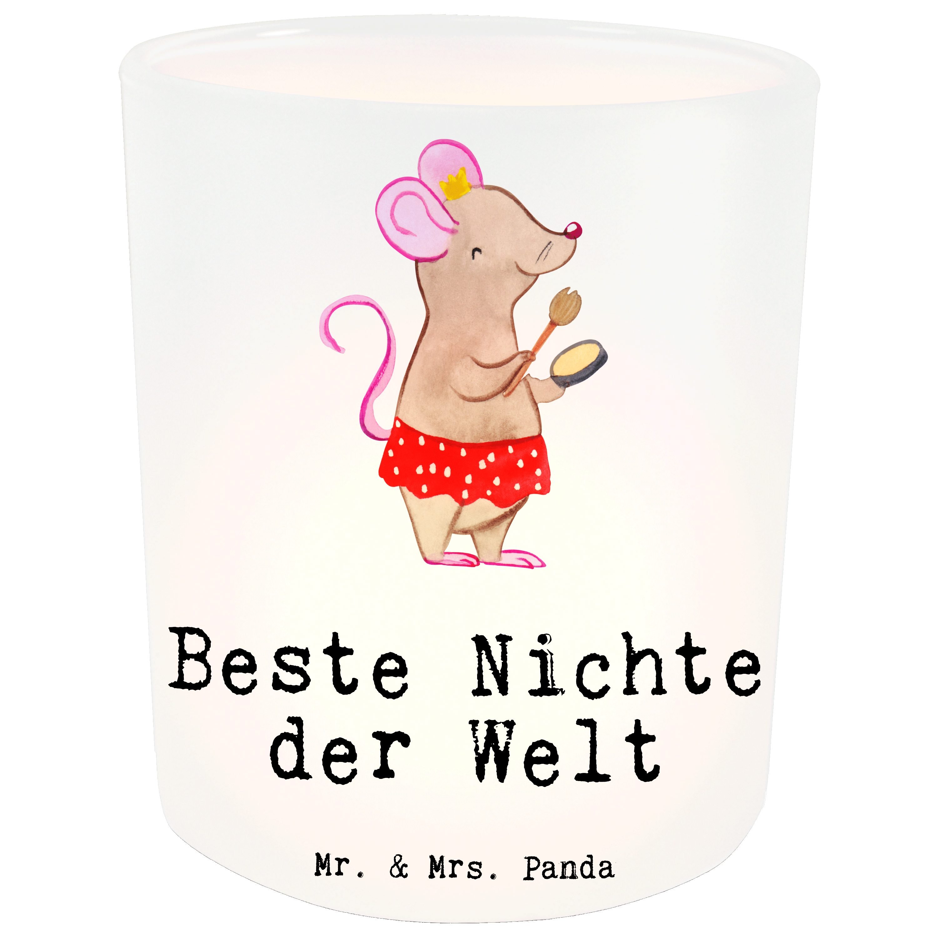 Mr. & Mrs. Panda Windlicht Maus Beste Nichte der Welt - Transparent - Geschenk, Teelichtglas, Ke (1 St)